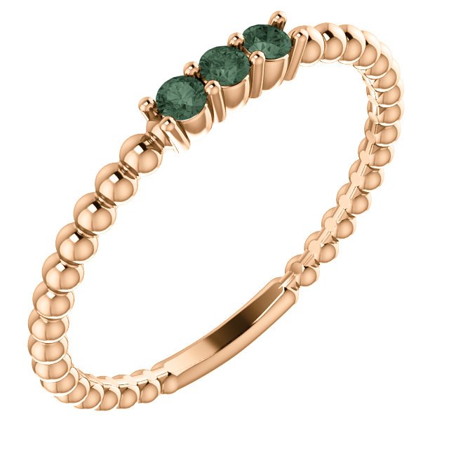 14K Gold 0.12 CTW Alexandrite 3 Stone Beaded Stackable Ring for Women - Elegant Jewelry Gift for Anniversary, Birthday & Special Occasions