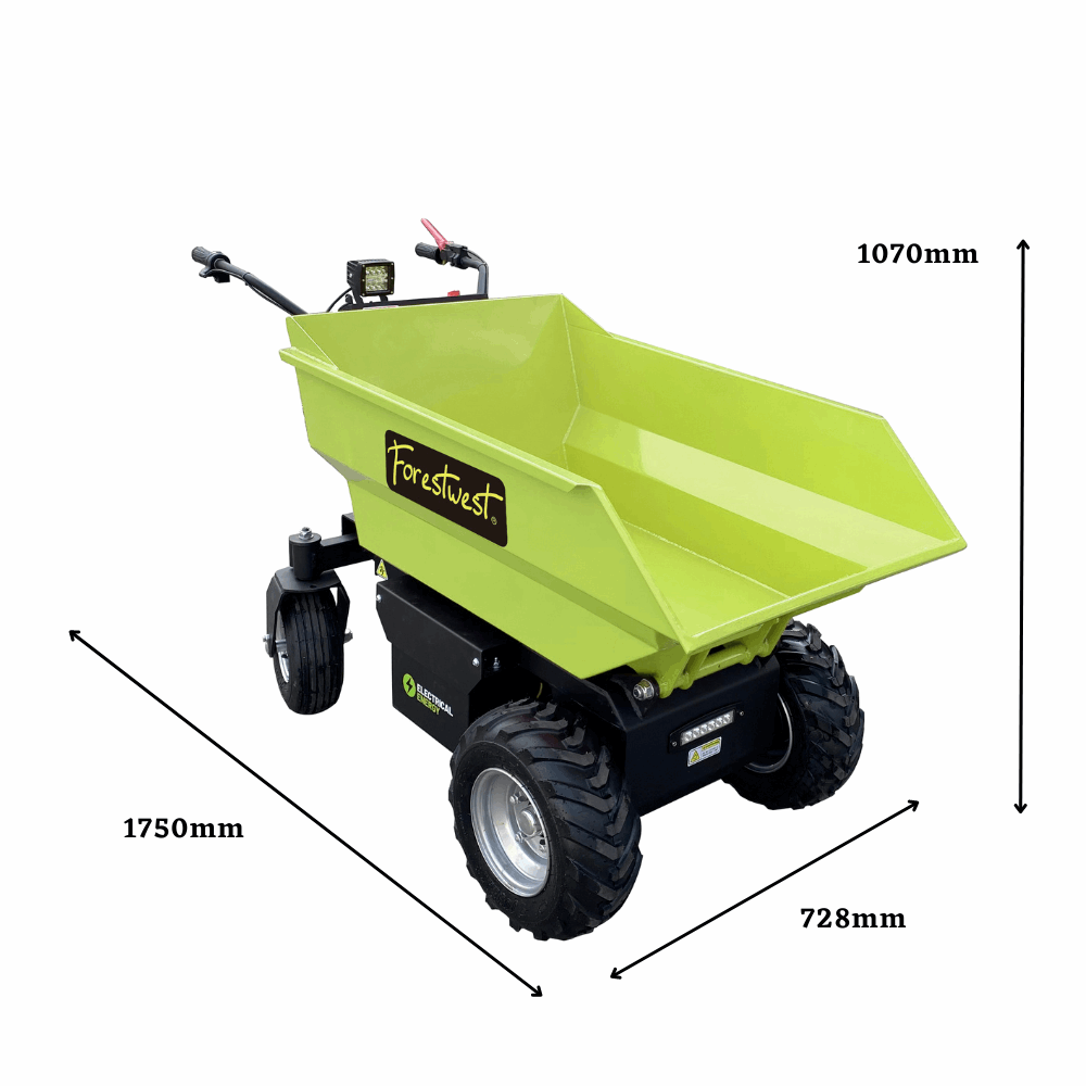 Forestwest 500KG Electric Wheelbarrow with Hydraulic Dumping - Heavy Duty Battery Powered Mini Dumper for Construction, Gardening, and Landscaping (Model BM11098)
