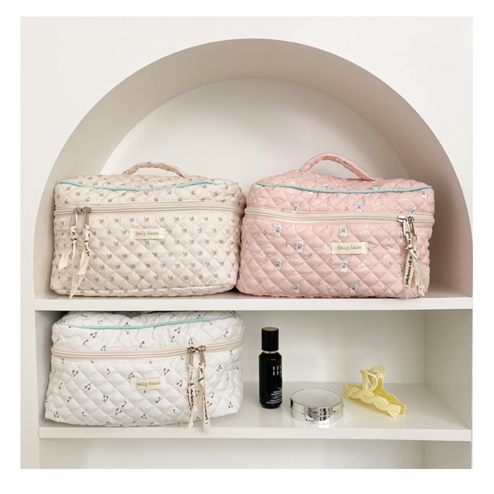 Large Cotton Makeup Bag for Women - Waterproof Cosmetic Travel Organizer with High Capacity, Portable Washable Storage Pouch (White) - Perfect for Travel, Gym, Daily Cosmetics Organization & Gift Giving