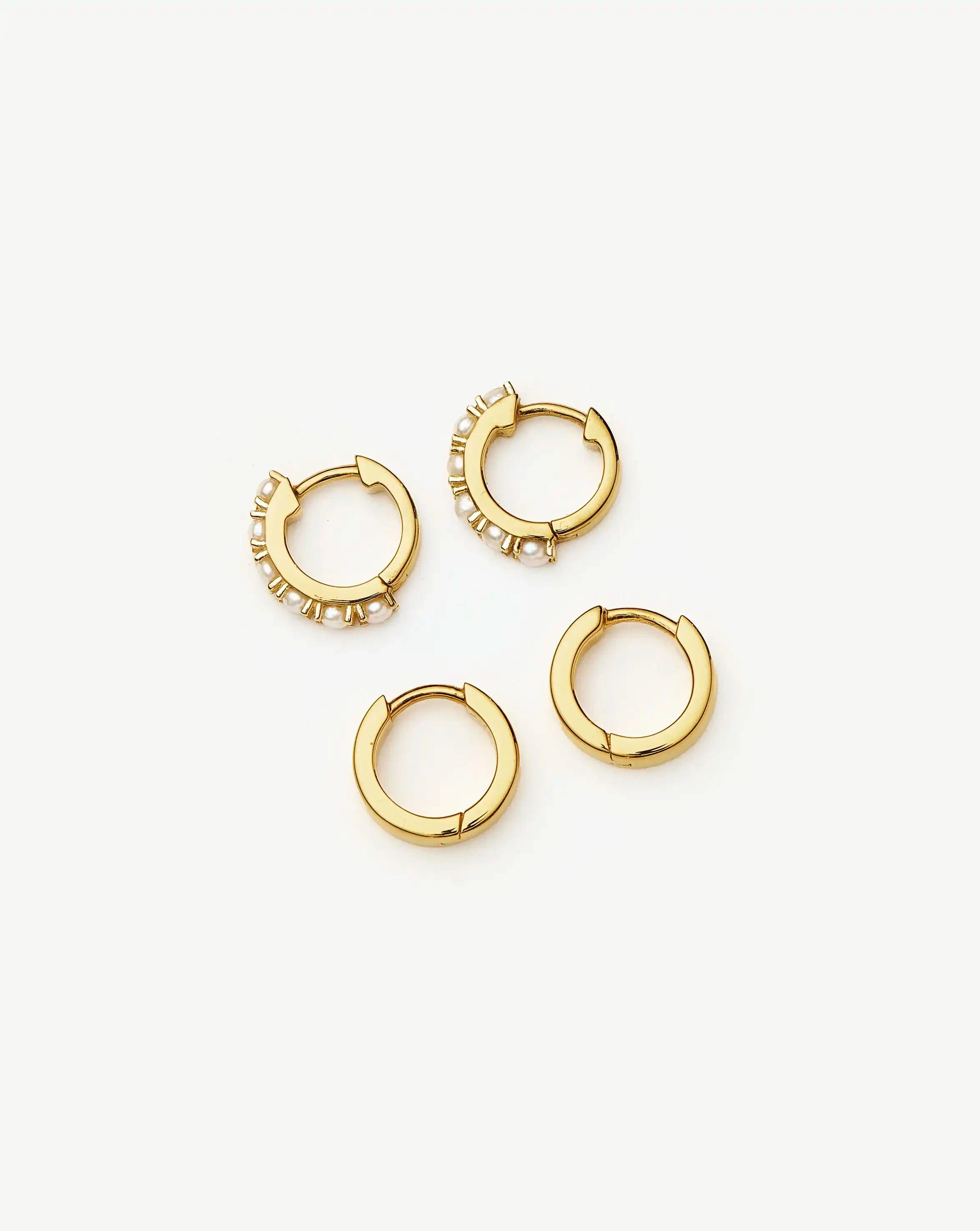 Chubby & Gemstone Huggies Earrings Set | 18k Gold Plated Vermeil with Pearl Accents - Perfect for Everyday Wear, Gift Giving & Special Occasions