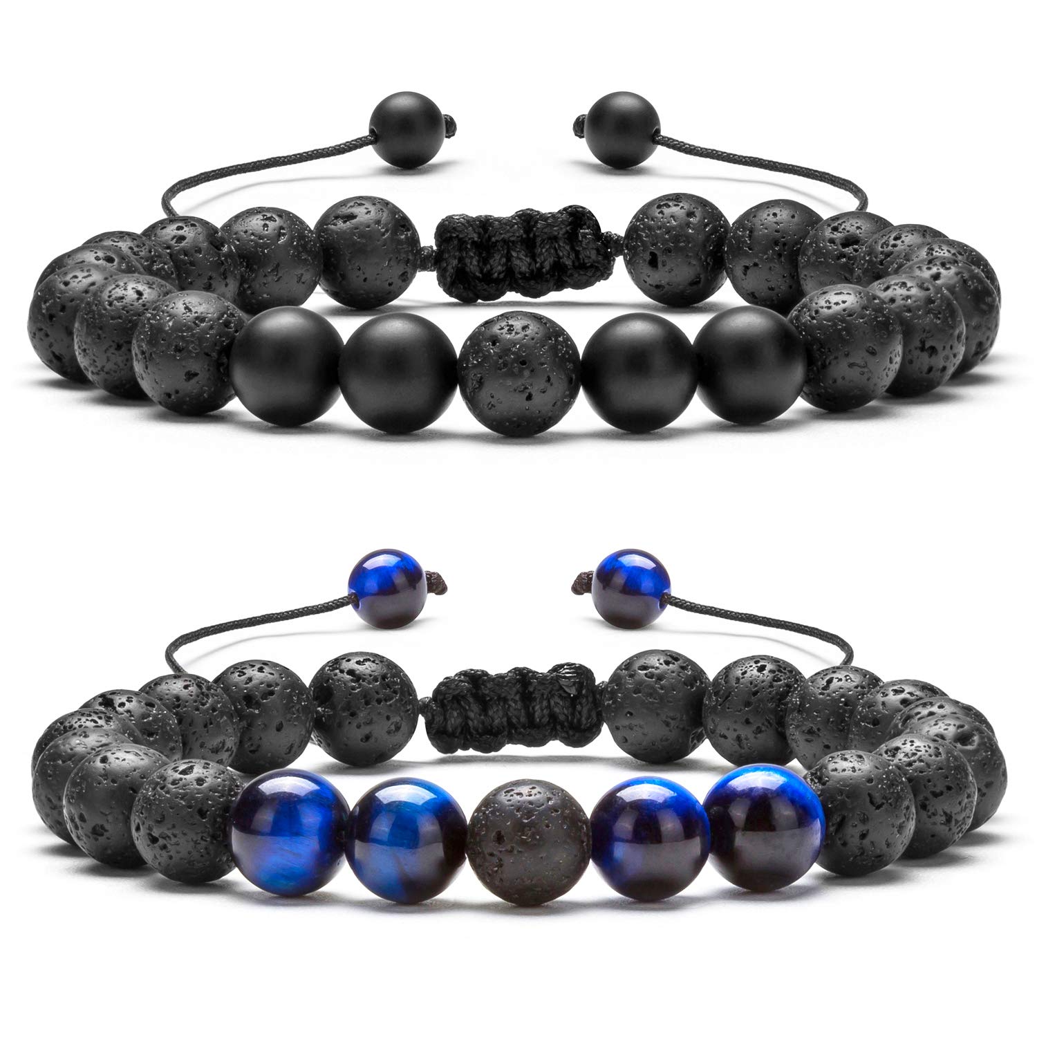 Hamoery 8mm Lava Stone Essential Oil Diffuser Bracelet for Men & Women - Natural Aromatherapy Anxiety Relief Beaded Yoga Bracelet with Braided Rope - Perfect for Meditation, Stress Relief & Spiritual Healing Gifts
