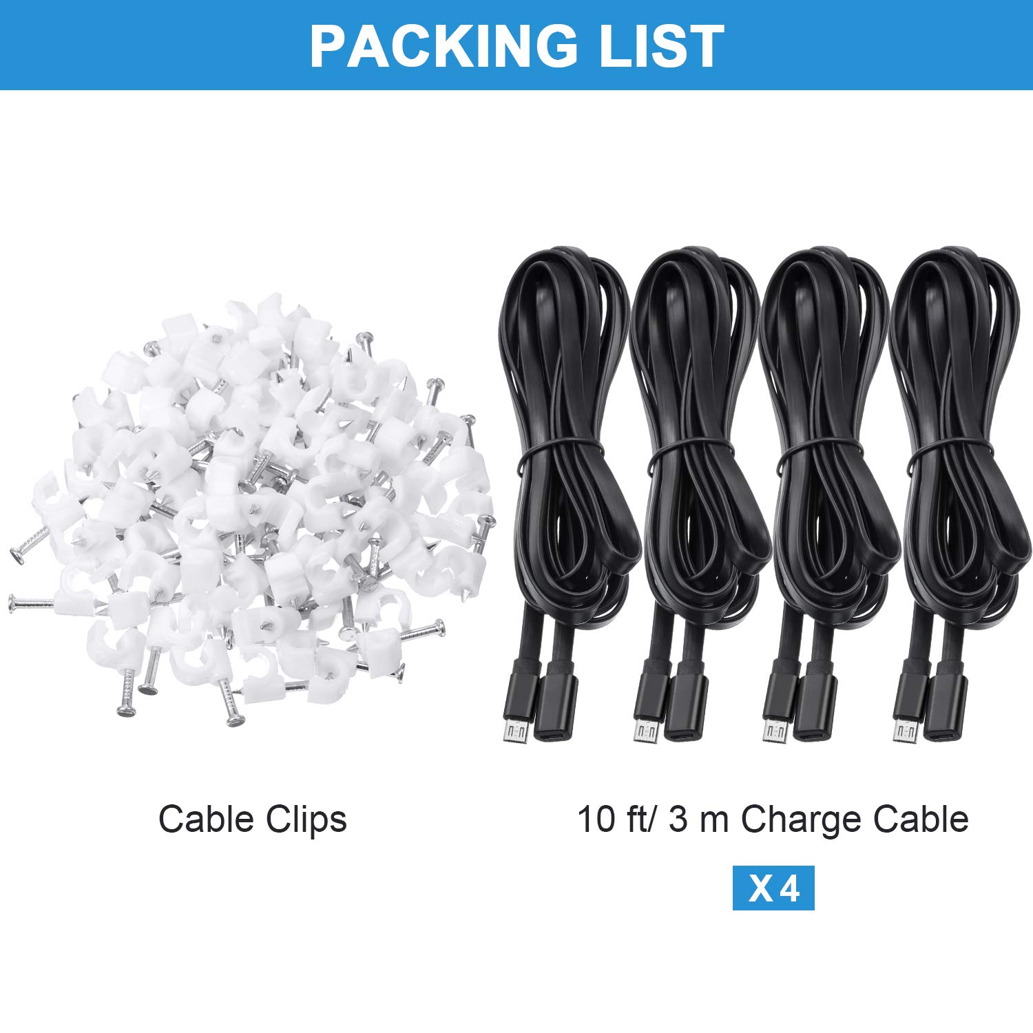 4-Pack 10ft Micro USB Extension Cable for Security Cameras