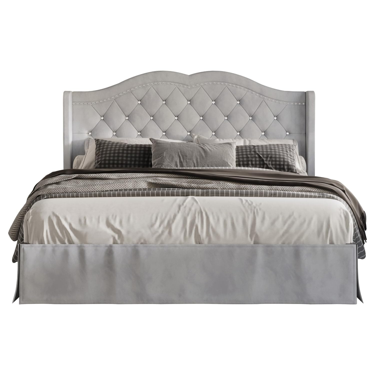 Overstock Bruce Tufted Upholstered Platform Bed Frame - King Size, Silver Grey | Modern Bedroom Furniture for Master Suite & Guest Room