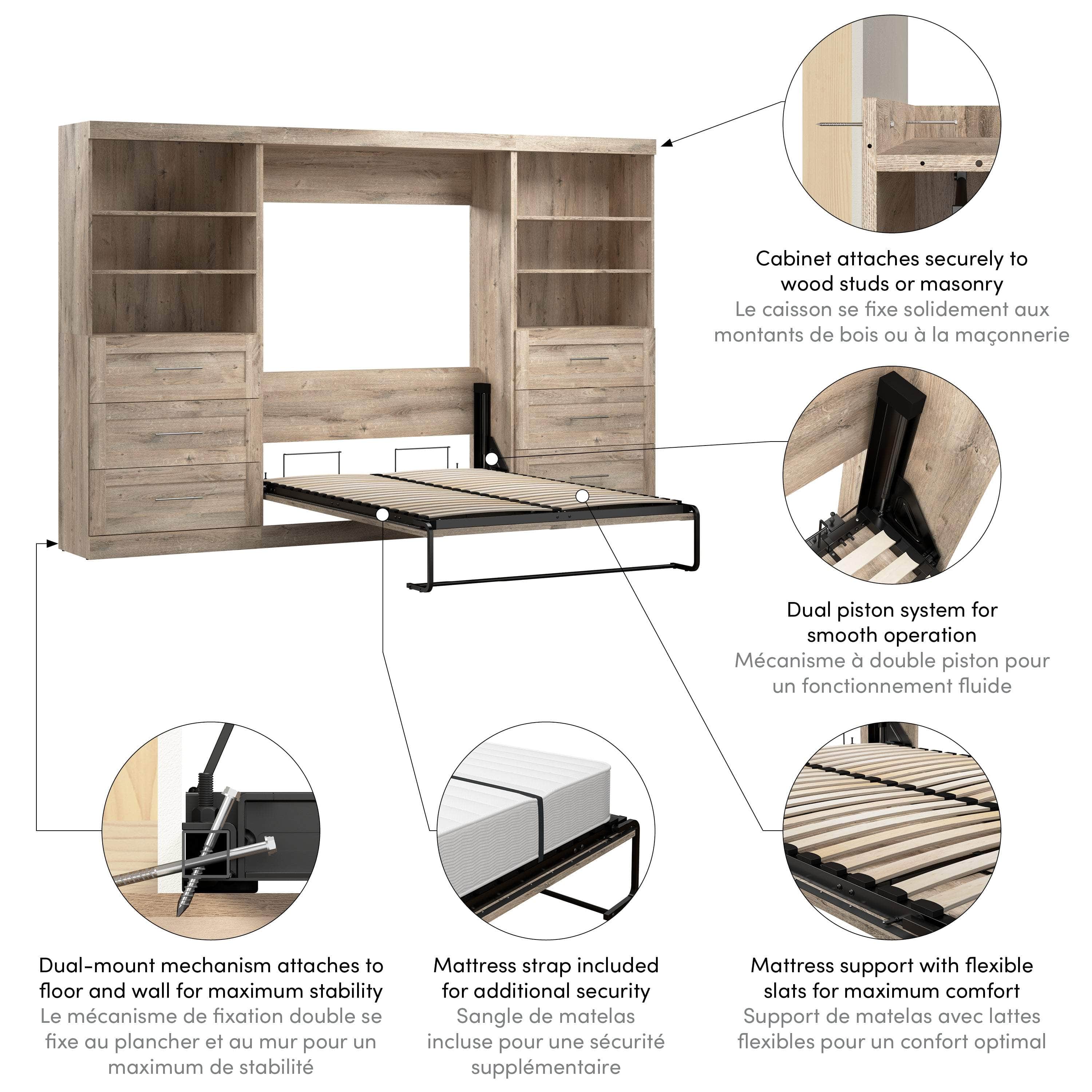 Pur Full Murphy Wall Bed with 2 Storage Units & Drawers (131