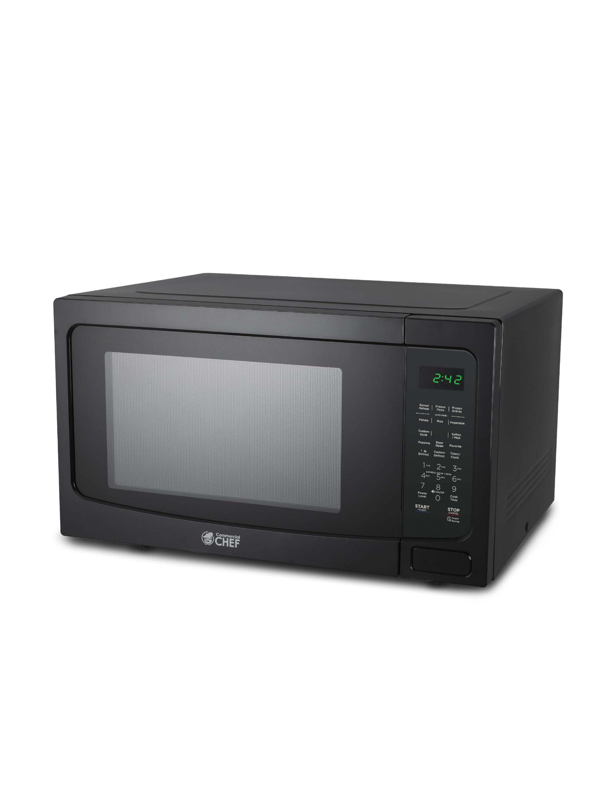 Commercial Chef 1.6 Cu Ft Countertop Microwave Oven - 1100W with 10 Power Levels, Digital Controls & Child Safety Lock - Perfect for Small Kitchens, Dorms & Offices - Black