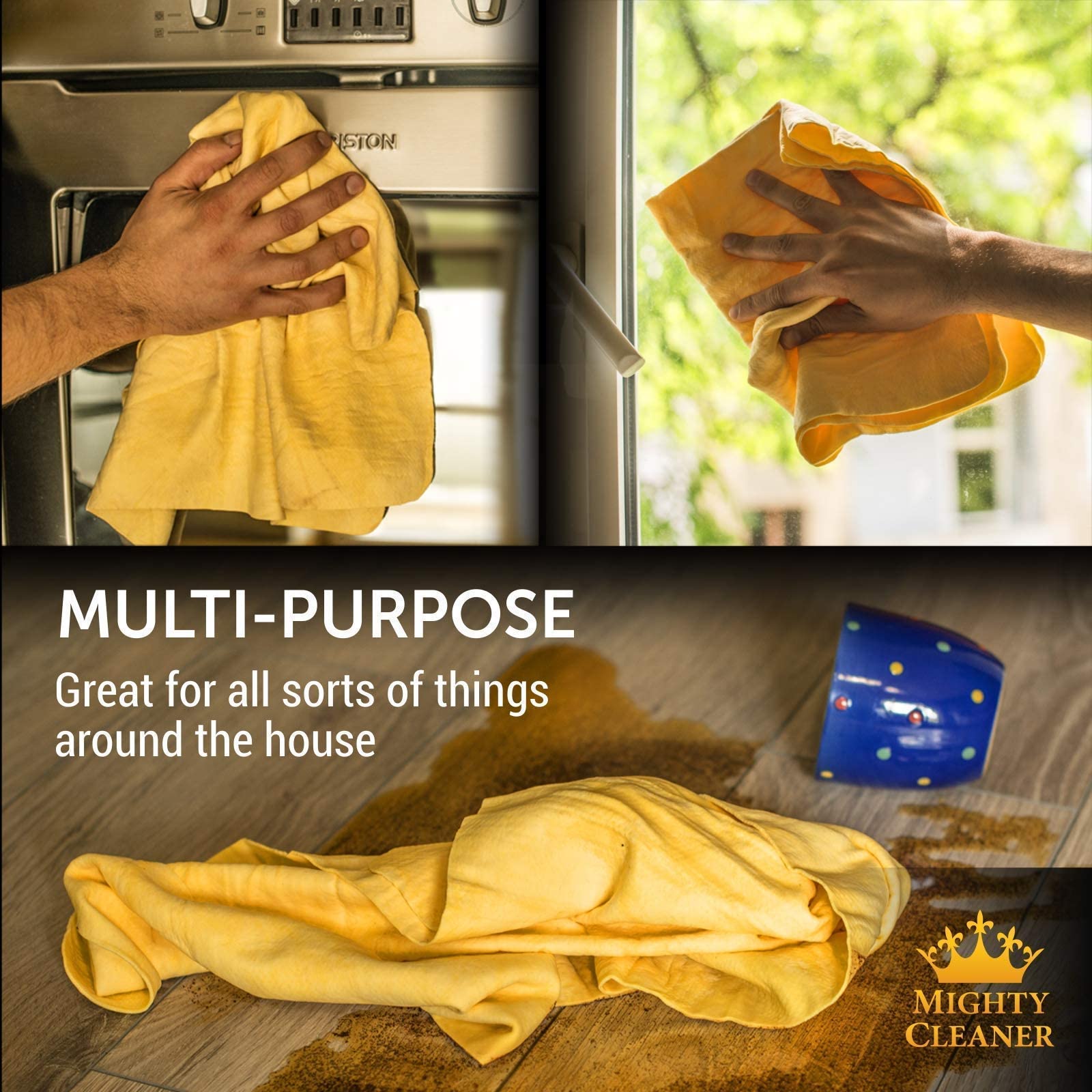 Premium Microfiber Cleaning Cloth for Cars (12”x12”) & Super Absorbent Car Chamois Towel (26