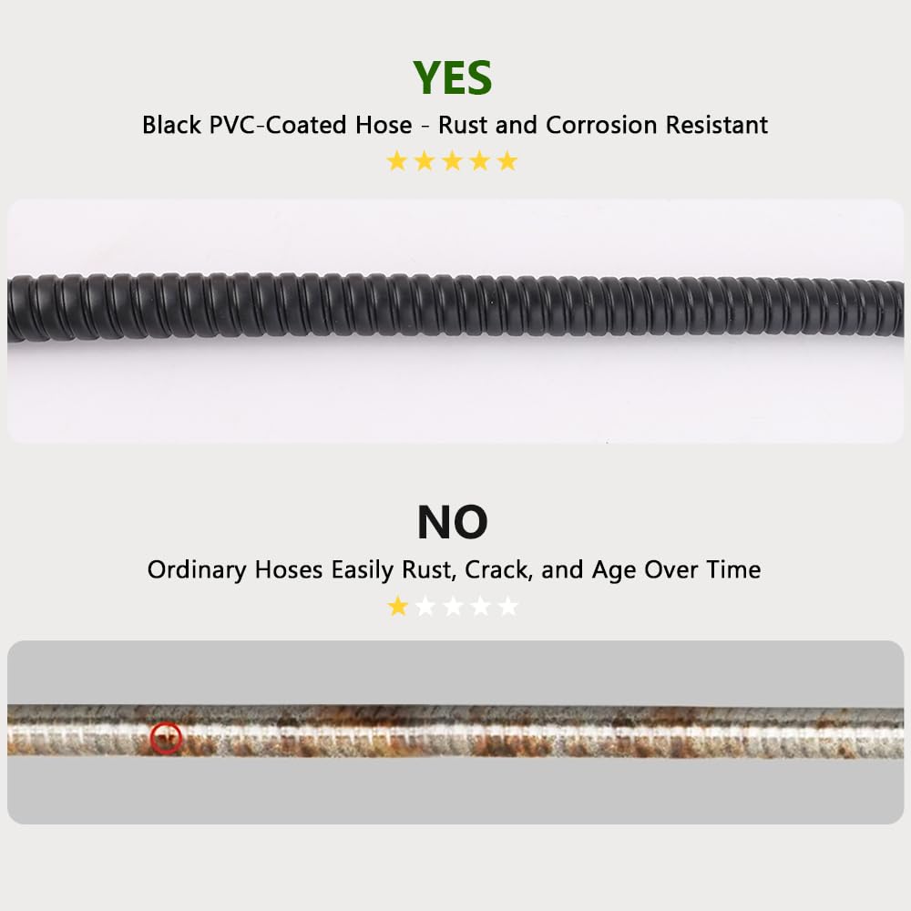 60 Inch Extra Long Flexible PVC Shower Hose Replacement - Stainless Steel Fittings for Handheld Shower Heads, Bathroom & Pet Bathing (Black) | Perfect for Spa-Like Showers, Dog Grooming & Bathroom Renovations