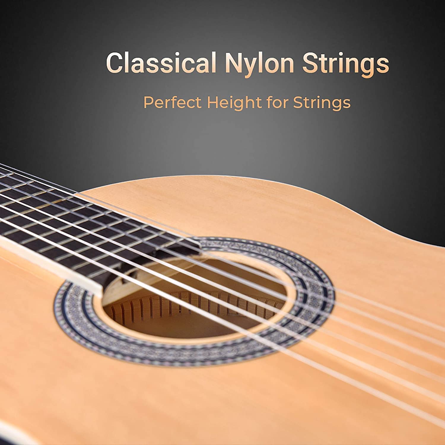 ADM Full Size Classical Acoustic Guitar with Nylon Strings (29 x 75 x 50mm) - Complete Starter Bundle for Adults & Beginners Including Gig Bag, Tuner, Footstool & Free Lessons - Perfect for Home Practice, Music Classes & Performances