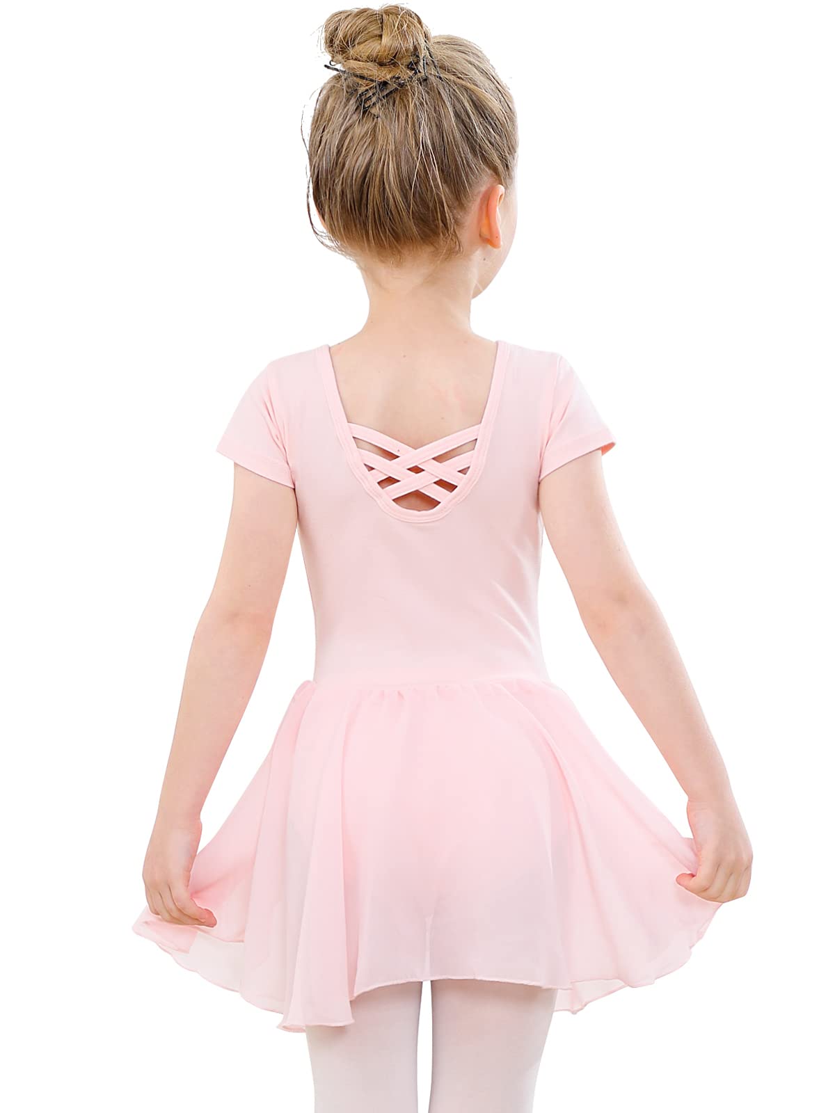 PLIKSUVER Girls Ballet Dance Outfit - Soft Cotton Short Sleeve Leotard with Chiffon Tutu Skirt | Perfect for Ballet Class, Recital & Dance Performance