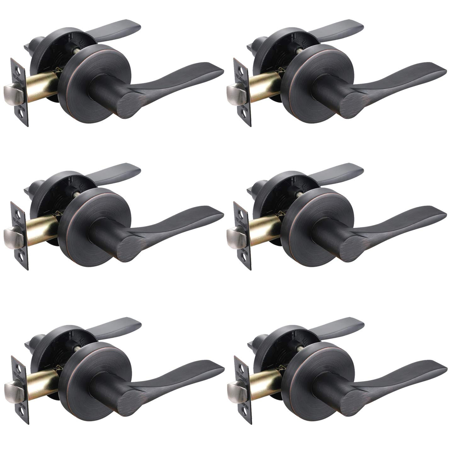 6 Pack Oil Rubbed Bronze Interior Passage Lever - Heavy Duty Keyless Hall & Closet Door Handles (6-Piece Set) - Perfect for Bedrooms, Bathrooms & Interior Doors