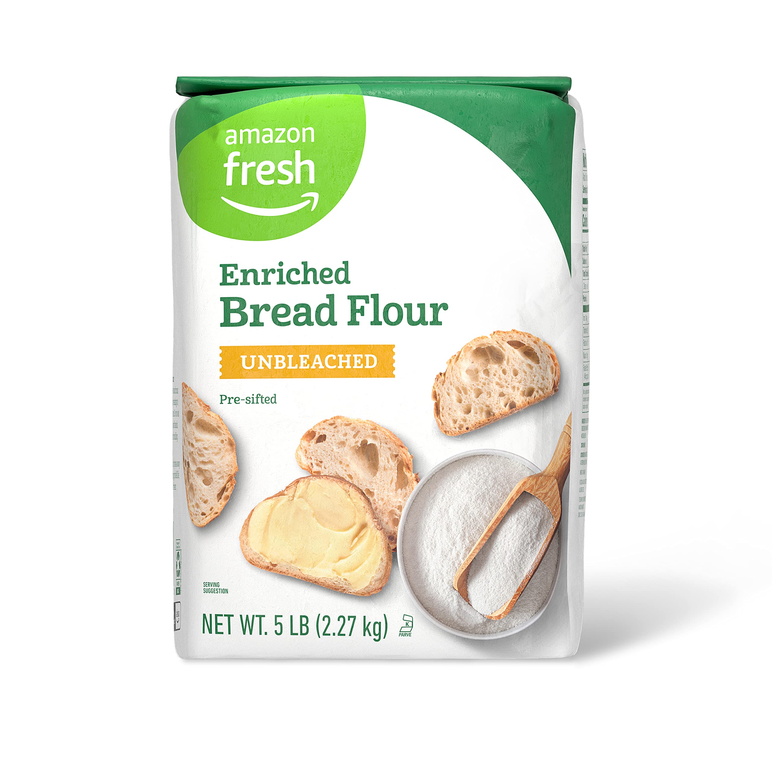Premium Unbleached Enriched Bread Flour - 5 Lb Bag for Baking Artisan Bread, Pizza Dough & Pastries | High Protein Wheat Flour | Amazon Fresh
