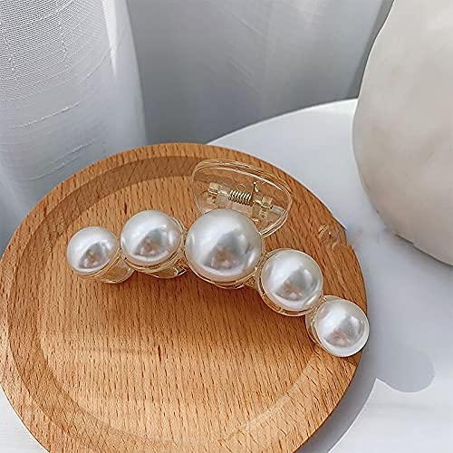 Korean Fashion Large Pearl Hair Clips - Non Slip Strong Hold Thick Hair Claw Clutches for Women & Girls (White, 1-Pack) | Perfect for Weddings, Parties & Everyday Elegant Hairstyles