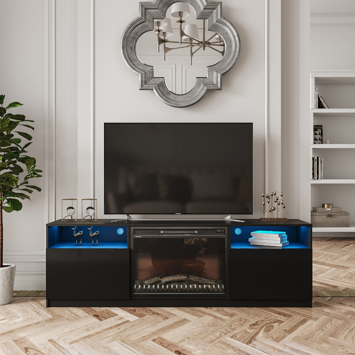 Amari Electric Fireplace TV Stand with Remote Control - 60 Inch Modern Entertainment Center for Living Room, Bedroom - Warm & Stylish Home Decor for Winter