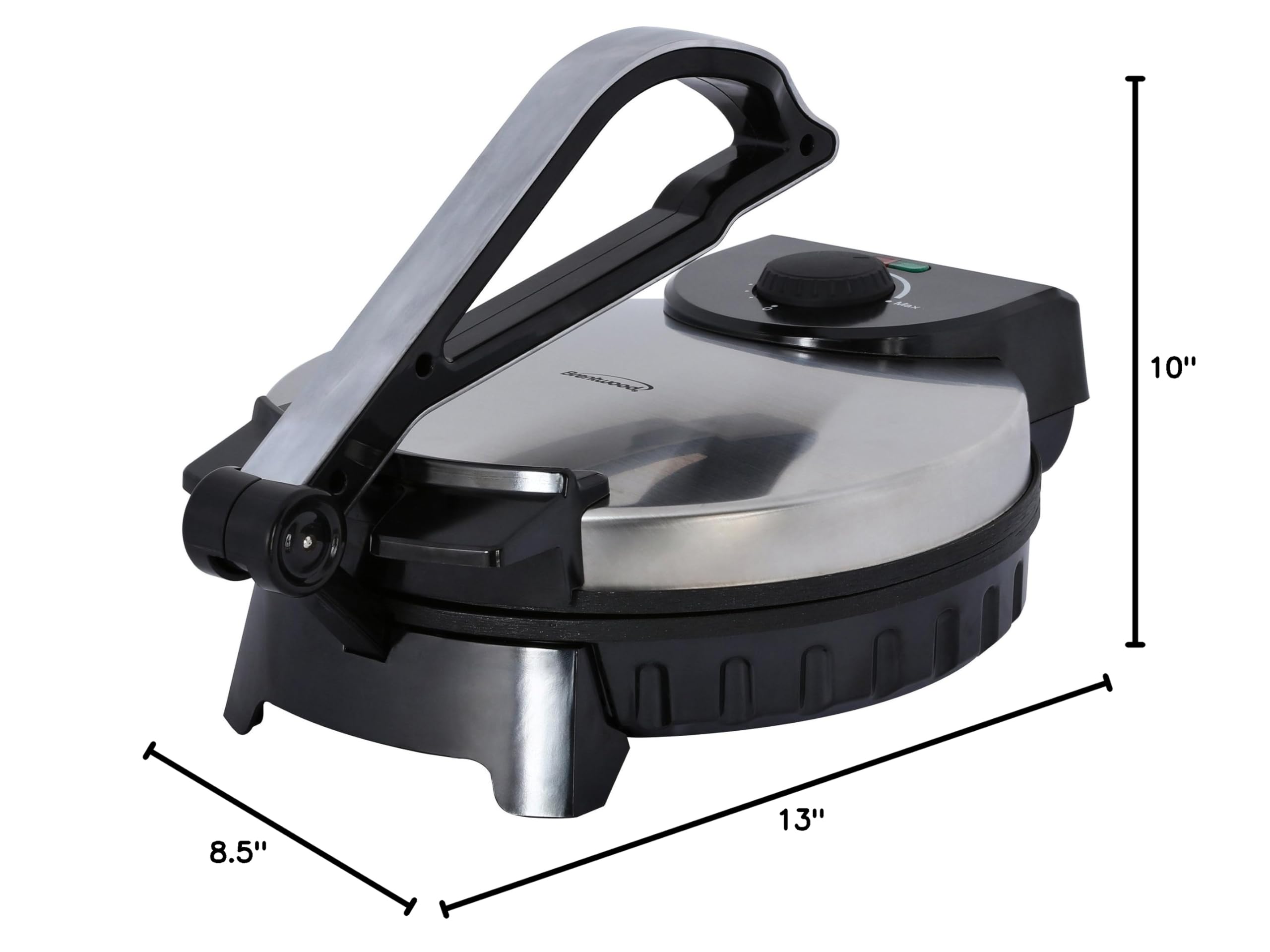 Brentwood 10-inch Electric Tortilla Maker - Non-Stick Surface, Brushed Stainless Steel & Black Design - Perfect for Homemade Tortillas, Quesadillas, Flatbreads & More