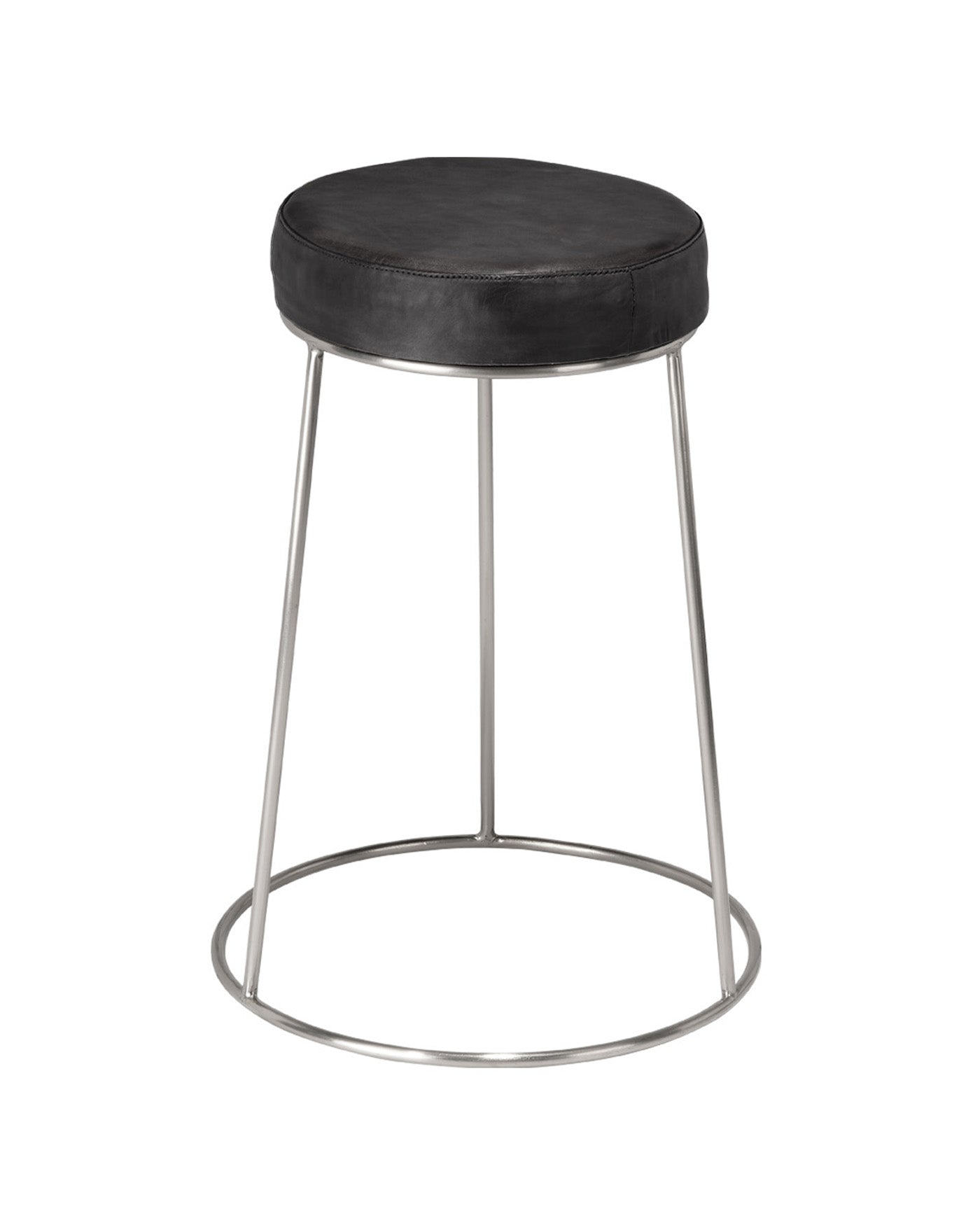 Henry Round Leather Counter Stool - Modern Bar Stools for Kitchen Island, Breakfast Nook & Home Decor - Genuine Leather Seat with Sturdy Metal Base