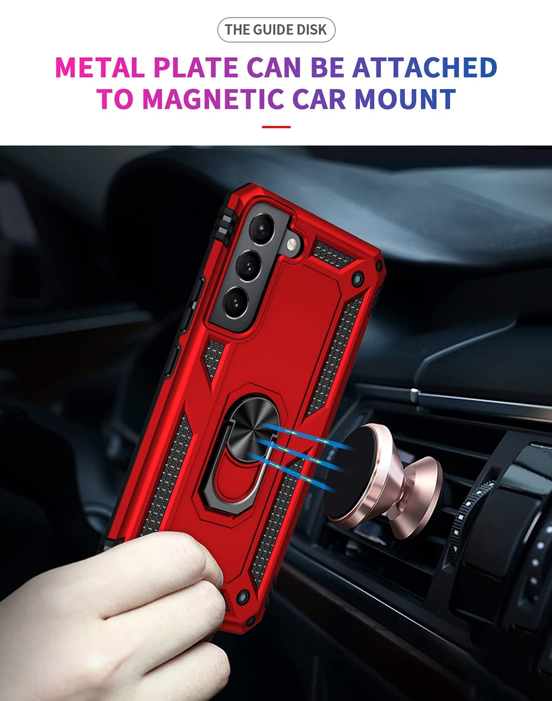Military Grade Heavy Duty Armor Case for Samsung Galaxy S22 5G (SM-S901U) with Tempered Glass Screen Protector & Magnetic Metal Ring - Shockproof Protective Cover in Red | Perfect for Outdoor, Work & Travel