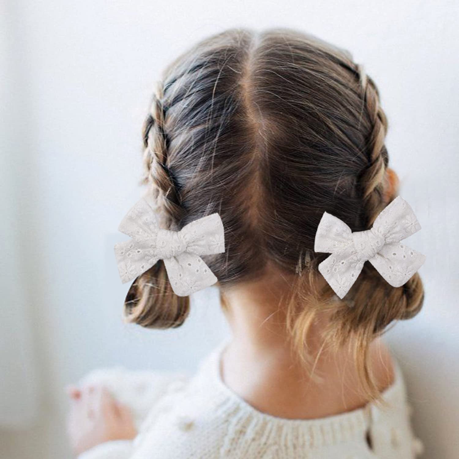 3.2 Inch White Linen Hair Bows with Alligator Clips for Girls, Toddlers & Teens - Cute Hair Accessories for School, Parties & Everyday Wear