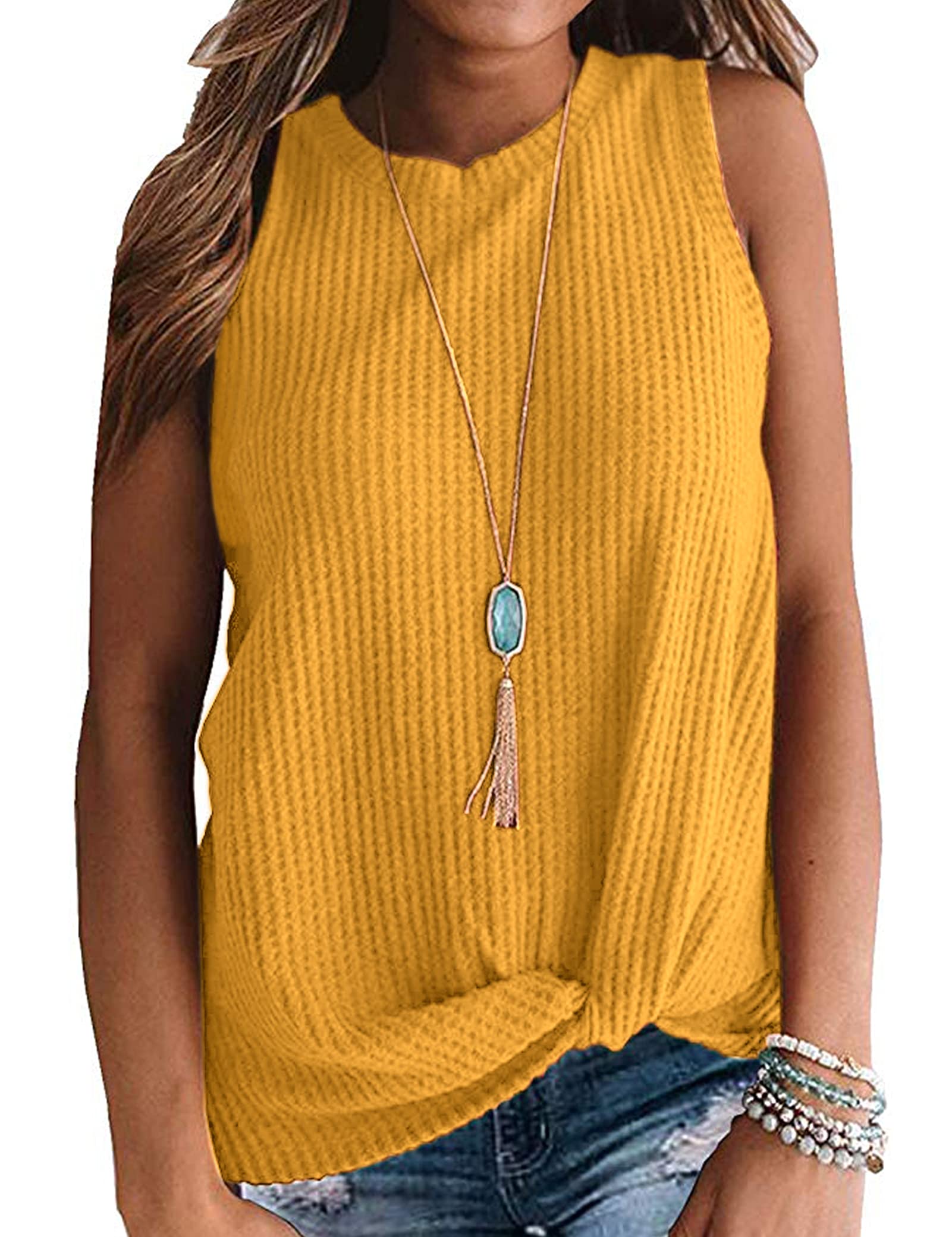 AUSELILY Women's Sleeveless Casual Tops - Cute Twist Knot Waffle Knit Shirts & Tank Tops for Summer Outfits, Beach Wear and Daily Fashion