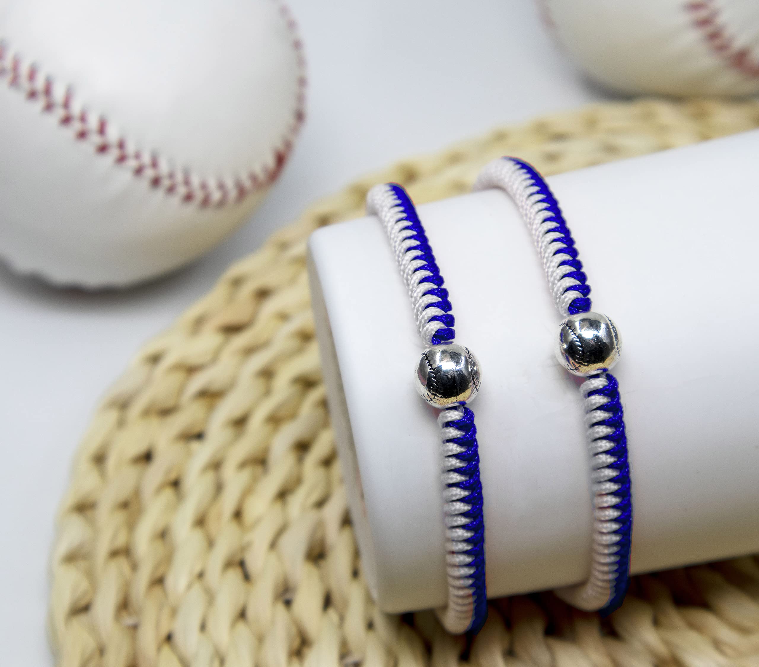 Handmade Adjustable Baseball Bracelets for Boys & Girls - Inspirational Sports Wristbands with Baseball Beads - Perfect Gift for Teens & Adults (Blue, 2PCS) - Ideal for Baseball Games, Team Spirit & Daily Wear