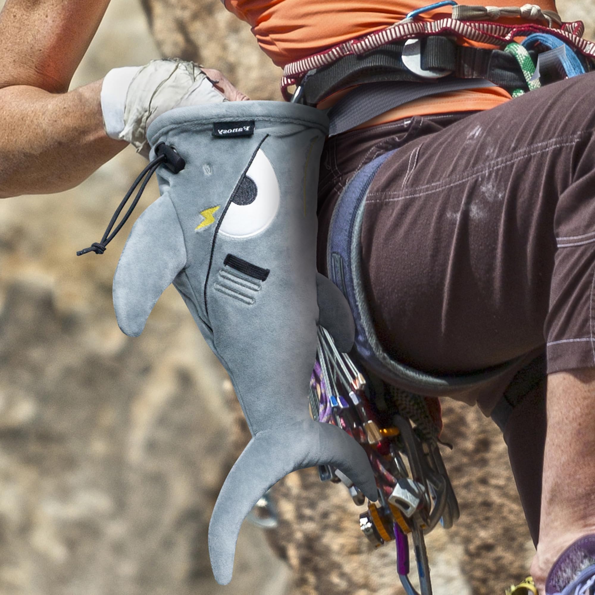Shark Chalk Bag for Rock Climbing - Animal Adventure Edition | Non-Slip Chalk Pouch for Gym Training & Bouldering | Perfect Sports Gift for Adults, Kids & Teenagers (Gray) | Ideal for Indoor Climbing Gyms & Outdoor Adventures