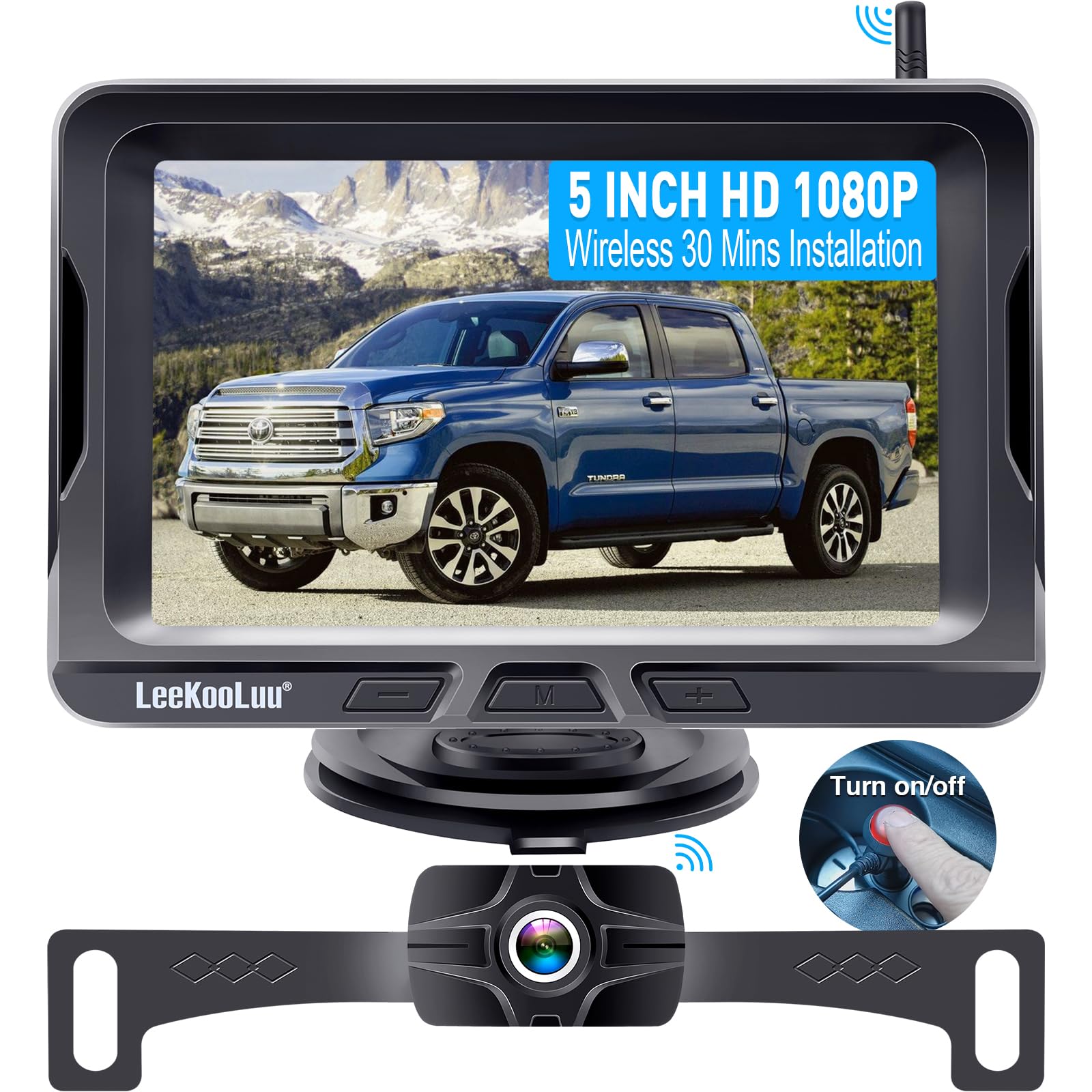 LK2 Wireless Backup Camera - 5 Inch HD 1080P Monitor with Stable Digital Signal & No Delay, Bluetooth Rear View Camera with Auto-Switching & Night Vision for Trucks, Cars, Pickups, SUVs, Campers - Easy Installation for Safe Parking & Reversing