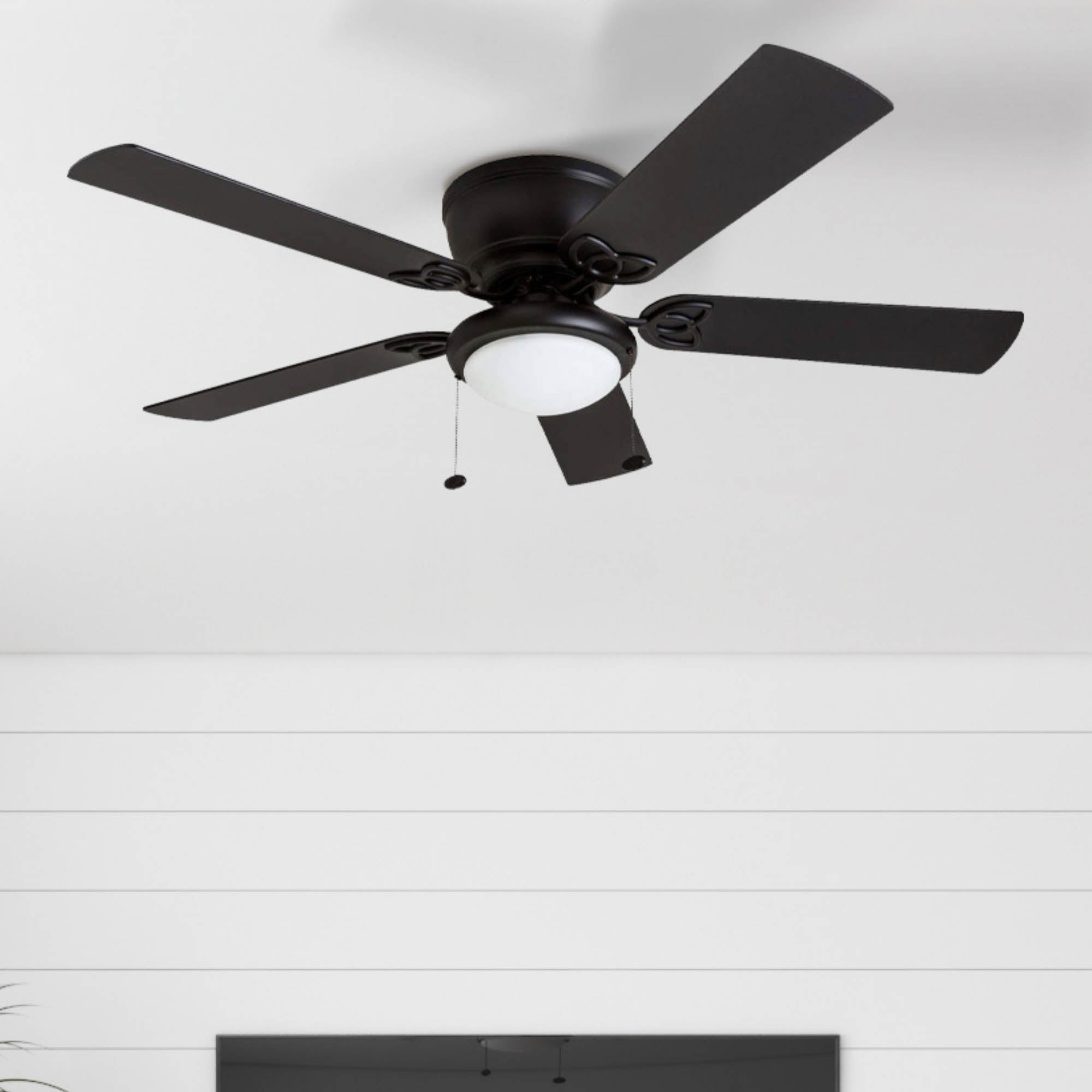 52 Inch Benton Matte Black Ceiling Fan with Pull Chain - Energy Efficient Indoor/Outdoor Fan for Living Room, Bedroom, or Patio