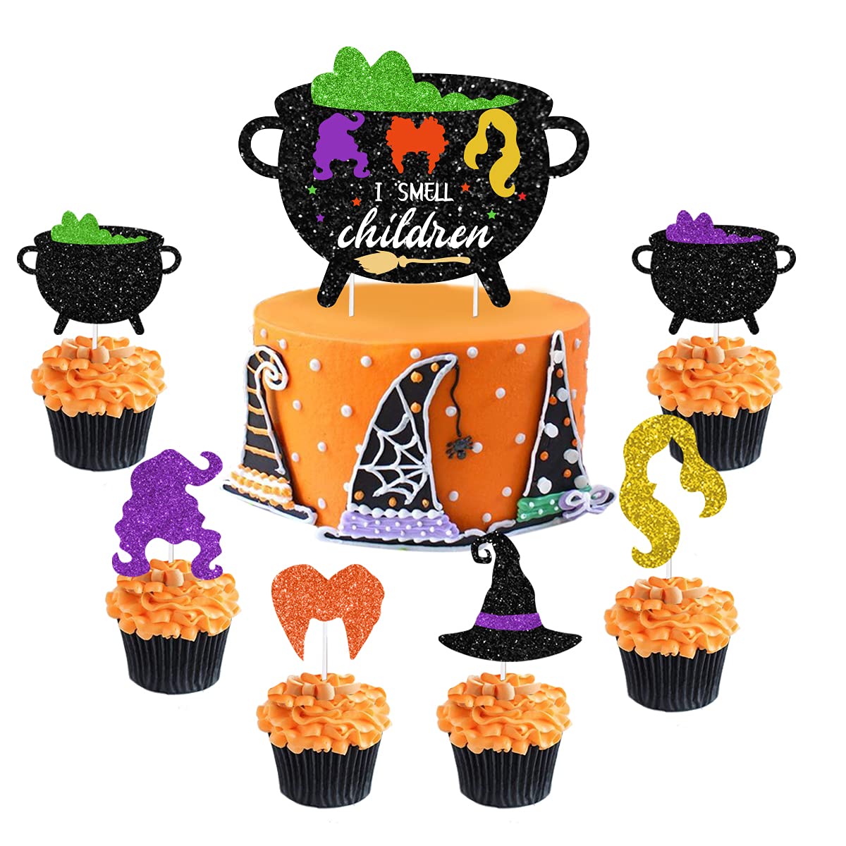 Halloween Witch Cake Decorations Set - 25 Pcs I Smell Children Cupcake Toppers for Spooky Party Supplies | Perfect for Halloween Cakes, Cupcakes & Party Decor