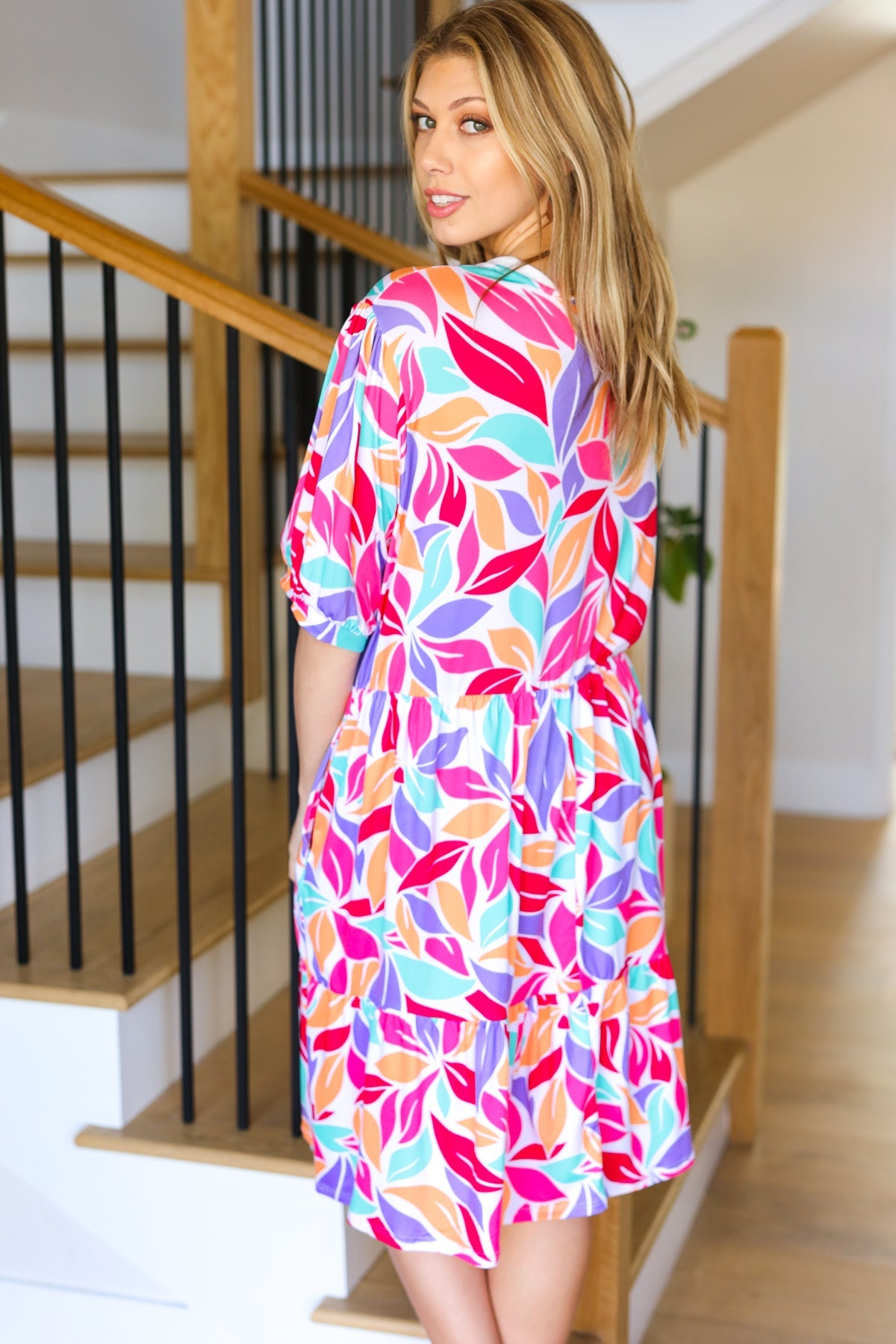 Multicolor Floral Tiered Front Tie Pocketed Dress - Comfortable & Stylish Women's Summer Dress for Casual Outings, Parties & Vacations