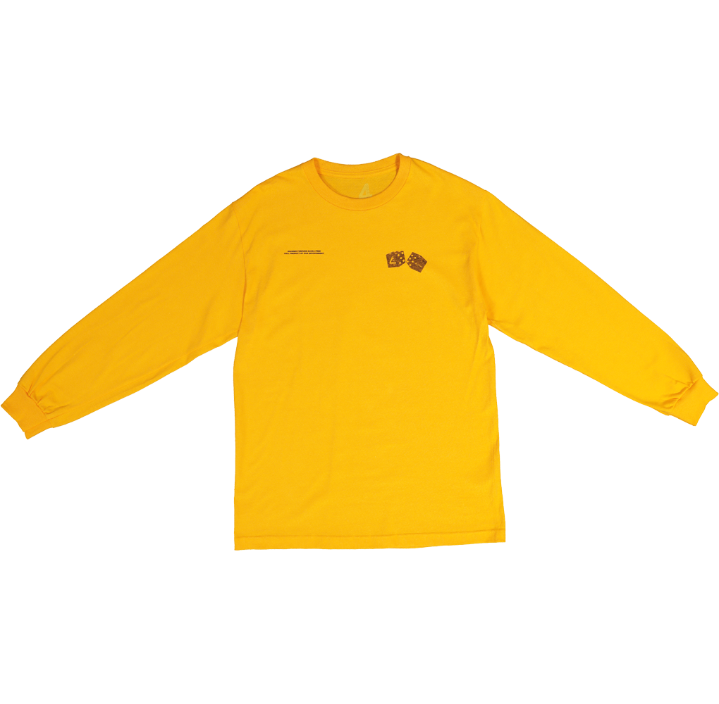 4HUNNID Roll The Dice Long Sleeve T-Shirt Mustard Yellow - Streetwear Graphic Tee for Men & Women - Perfect for Casual Wear, Gaming Events & Urban Fashion