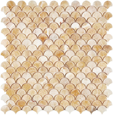 Polished Honey Onyx Stone Fan Mosaic Tile - Fish Scale Design for Bathroom Backsplash & Kitchen Wall Decor
