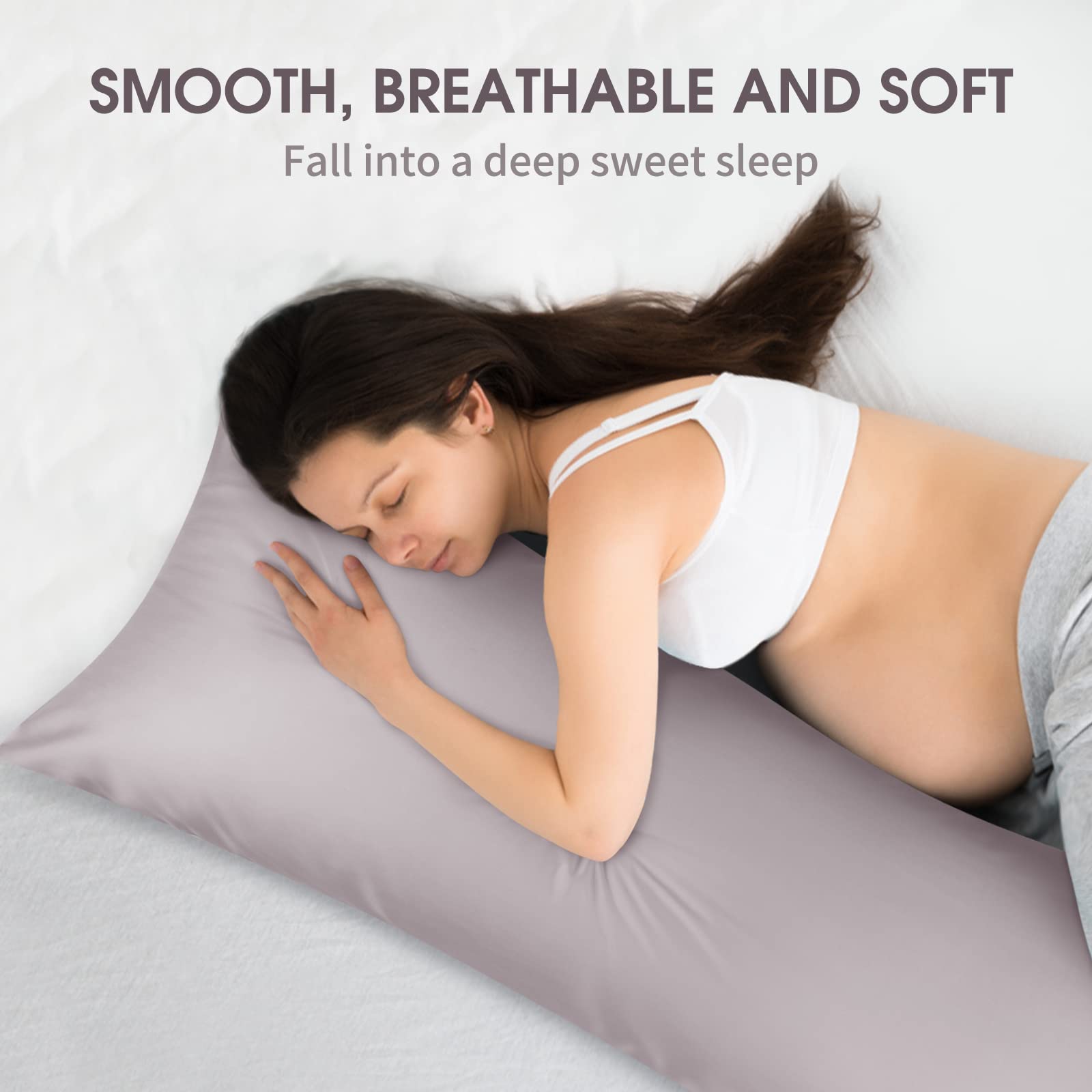 Fittia 20x54 Inch Cooling Body Pillow Cover - Soft Silky Breathable Pillowcase with Envelope Closure - Ideal for Hot Sleepers, Pregnancy Support & Home Decor (Plum, 1 Pack)