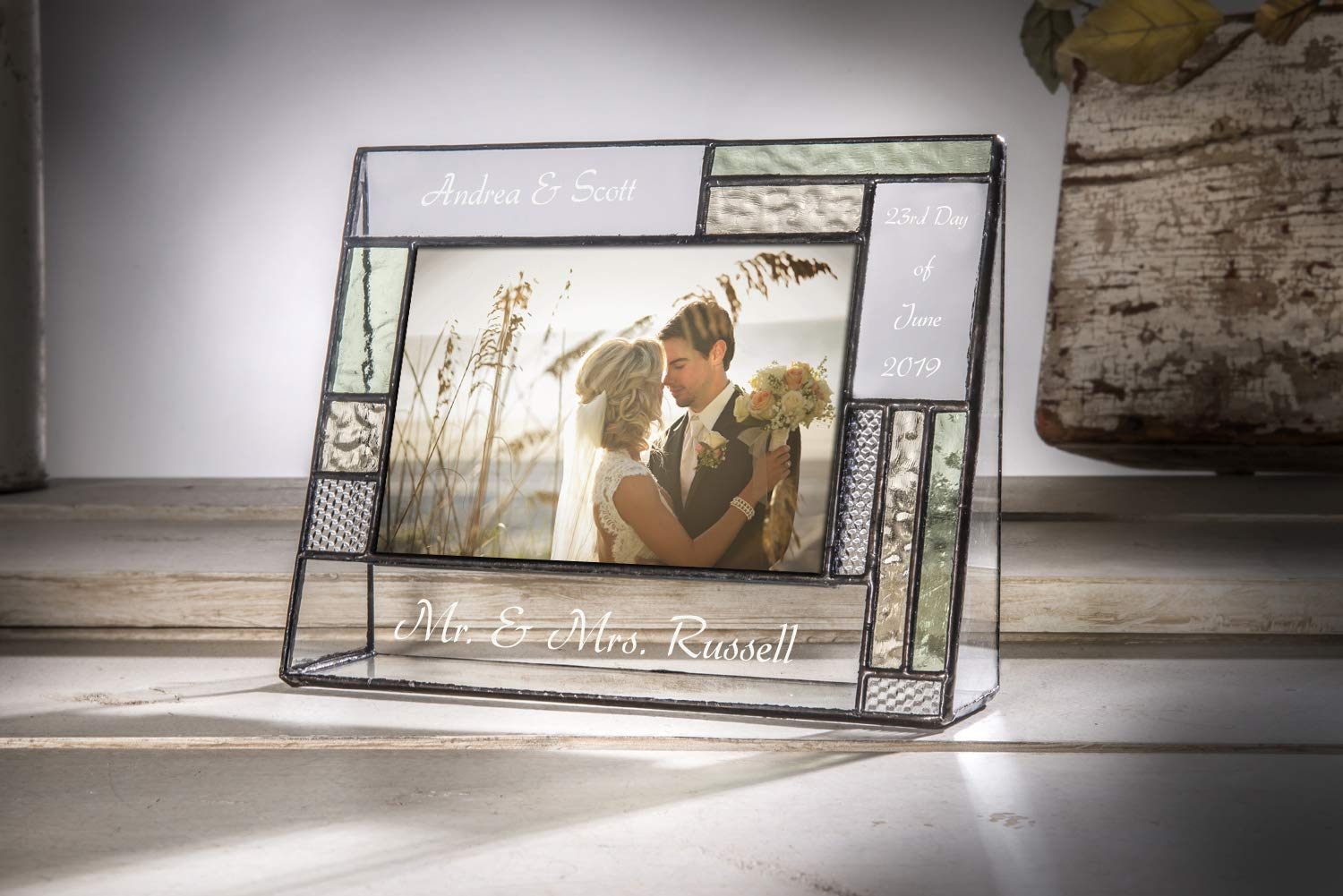 Personalized Wedding Picture Frame - Engraved Glass Photo Keepsake for Couples | Perfect for Engagement & Anniversary Gifts (4x6 Horizontal)
