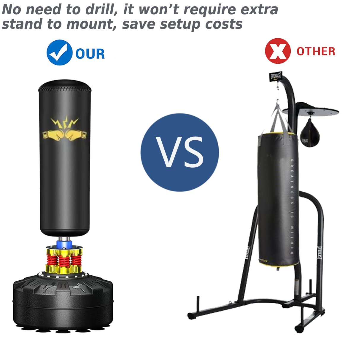 70'' Heavy Duty Boxing Punching Bag with Stand & Base - Professional Kickboxing Bag for MMA, Muay Thai, Home Gym & Fitness Training - Perfect for Adults & Athletes