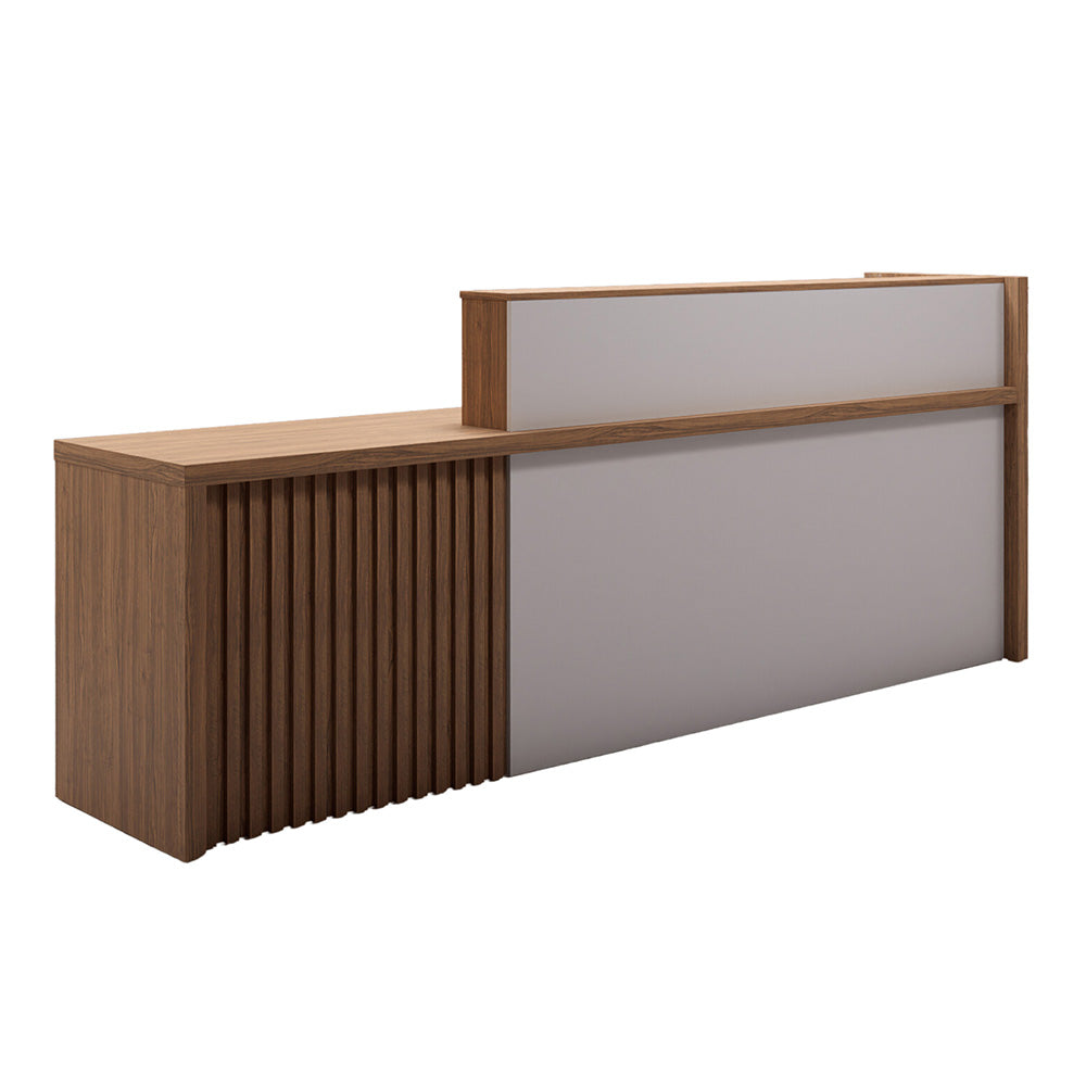 KNOX 240cm Left Panel Walnut Reception Desk - Modern Office Furniture for Hotels, Clinics, and Corporate Lobbies