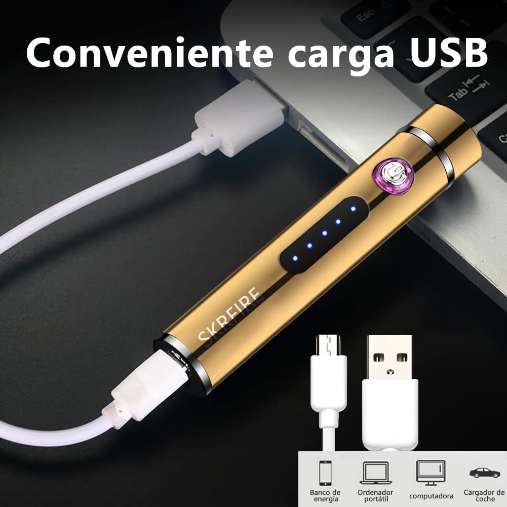 SKRFIRE Plasma Lighter USB Rechargeable, Windproof Arc Lighter for Candles, Incense & Kitchen Use (Ice Gold)