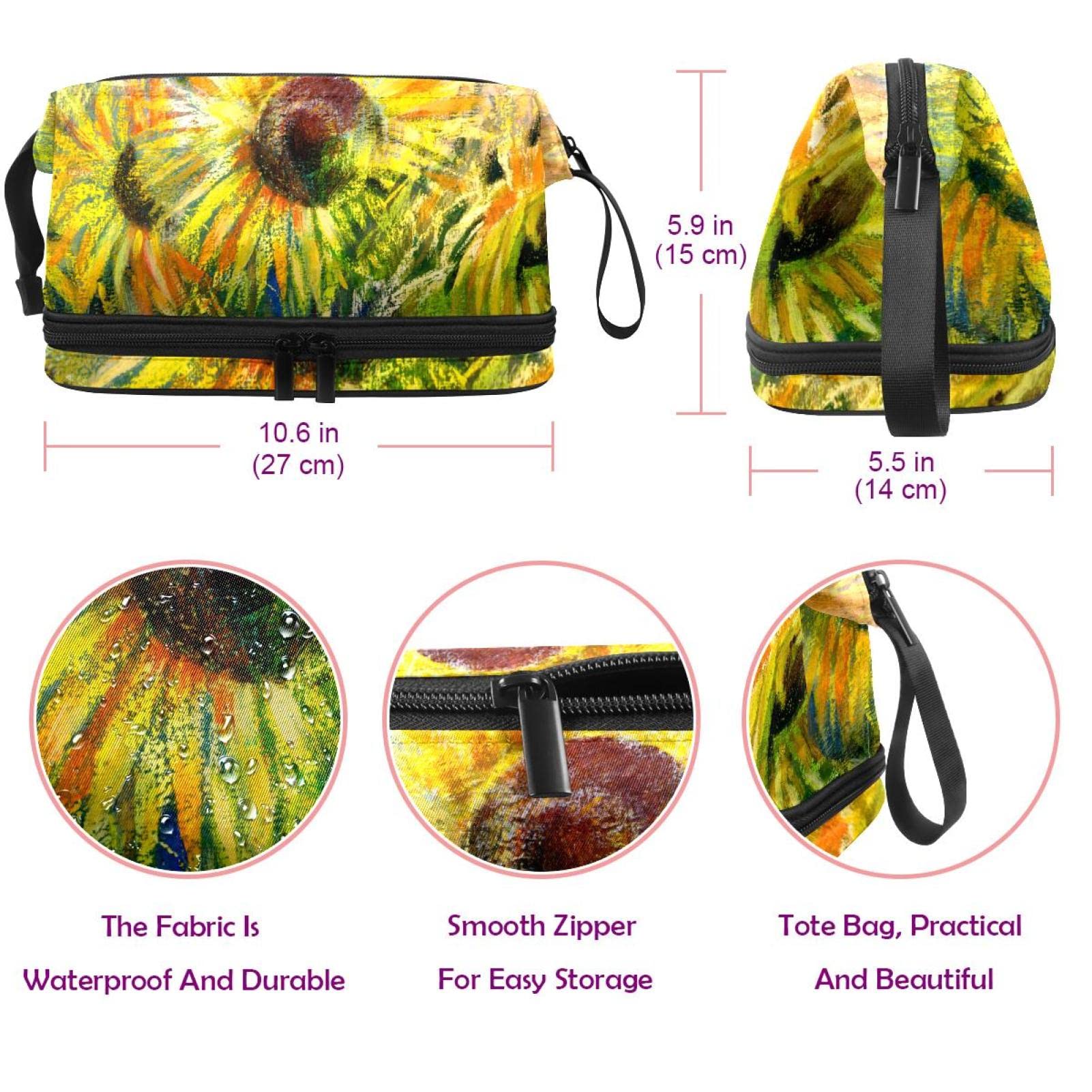 Large Travel Cosmetic Bag for Women - Sunflower Field Design Makeup Organizer & Toiletry Pouch - Perfect for Vacations, Gym, and Daily Essentials Storage