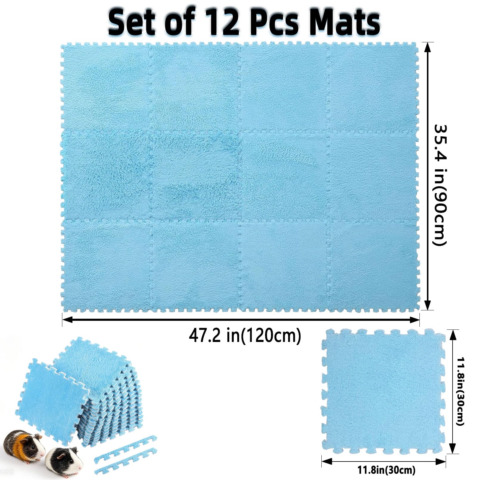 12Pcs Guinea Pig Fleece Cage Liners - Reusable Rabbit Bedding Pads with Edging, Soft Washable Small Animal Mats for Guinea Pigs, Rabbits, Hamsters (11.8