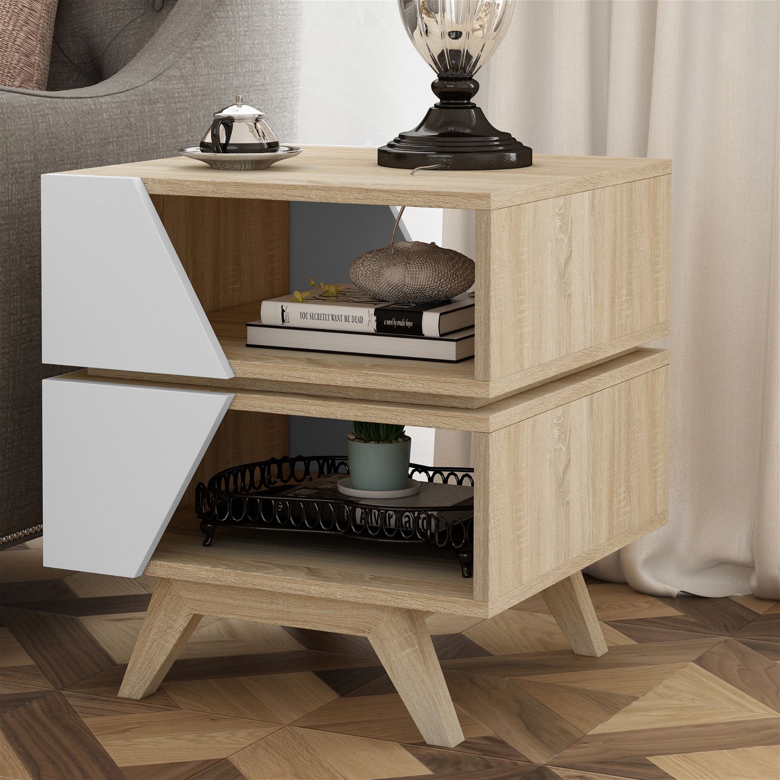 Criterion Nordic 450 Oak End Table - Modern Side Table for Living Room, Bedroom, or Office Decor
