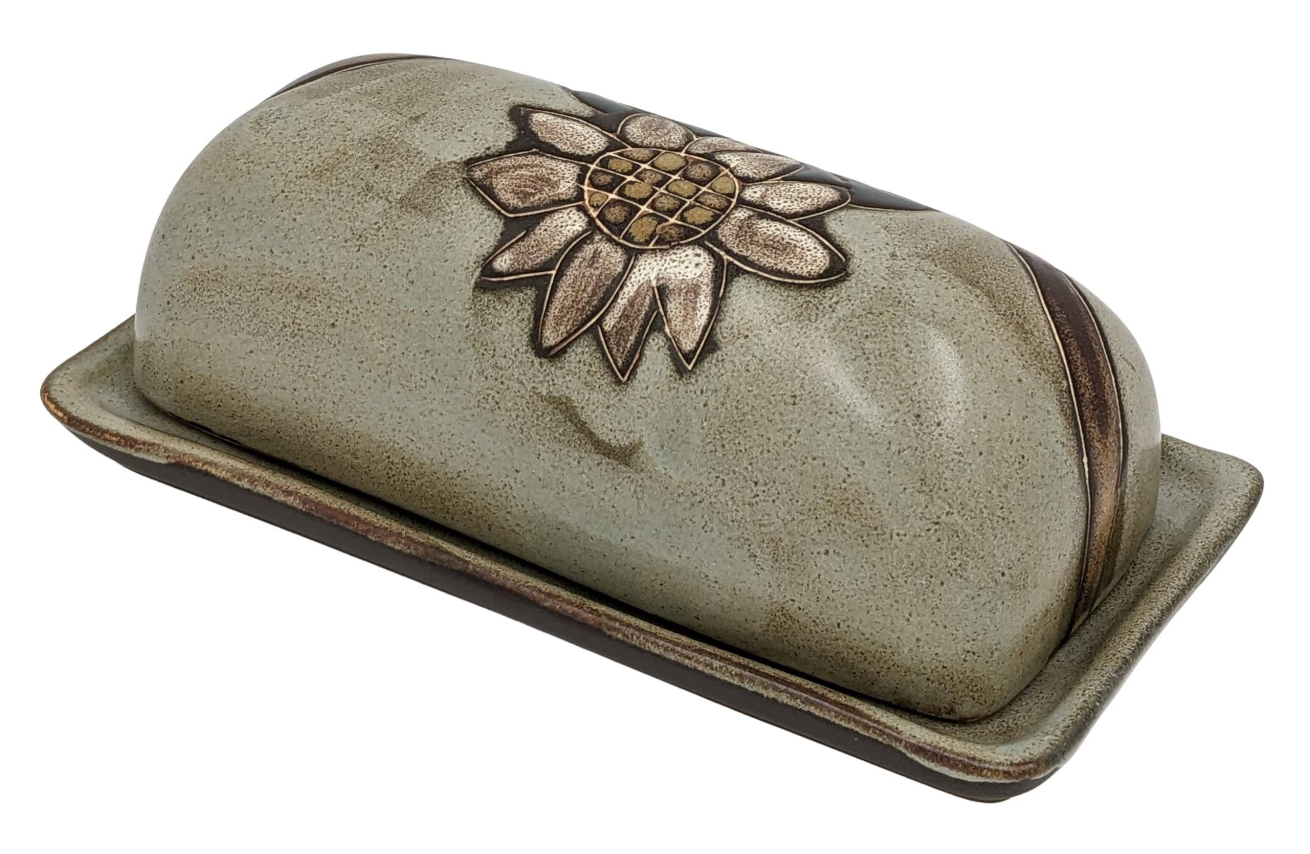 Mara Ceramic Stoneware Sunflower Butter Dish with Lid - Elegant Butter Keeper for Kitchen, Dining Table, and Breakfast Serving