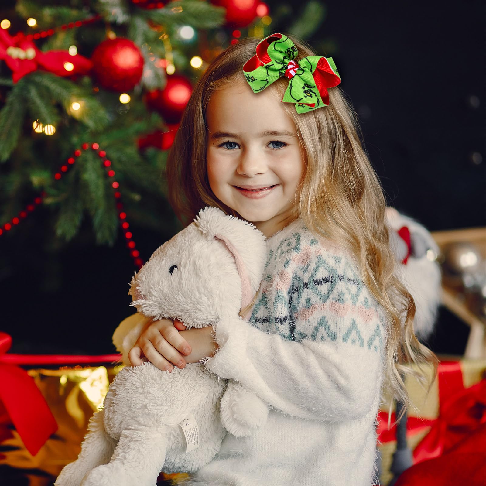 Christmas Green Hair Bow Clips 4.3