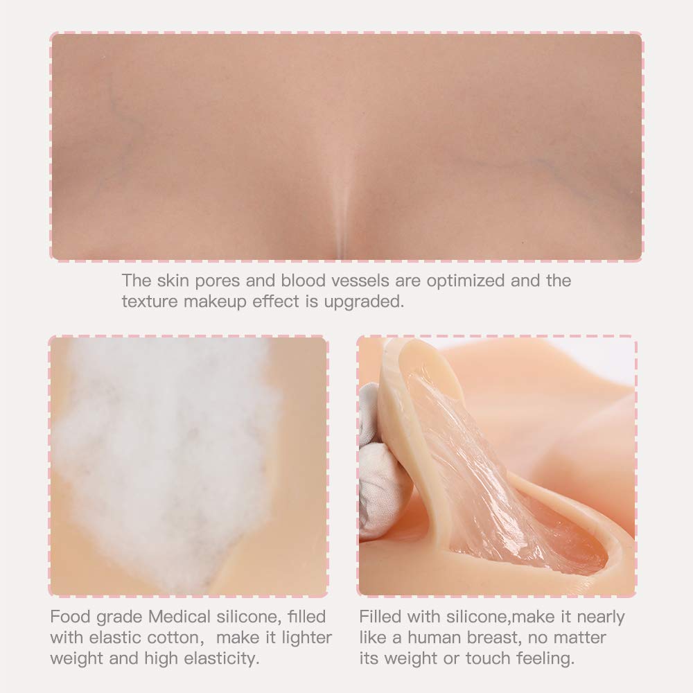 Realistic Silicone Breastplate B-H Cup - Natural Looking Breast Forms for Crossdressers, Drag Queens & Mastectomy - Transgender Chest Enhancer for Cosplay, Costumes & Daily Wear