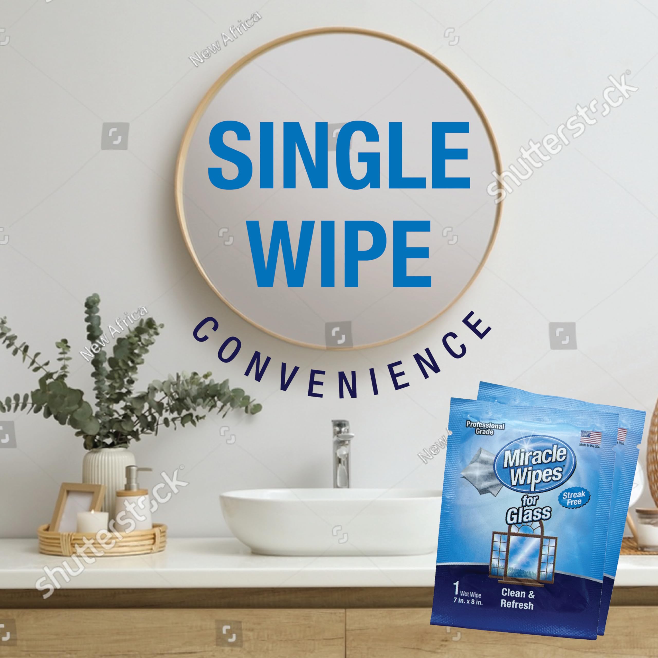 MiracleWipes Streak-Free Glass Cleaning Wipes - 20 Count Pack for Windows, Mirrors, Kitchen, Auto & Home Use - Perfect for Shiny Surfaces & Quick Cleaning