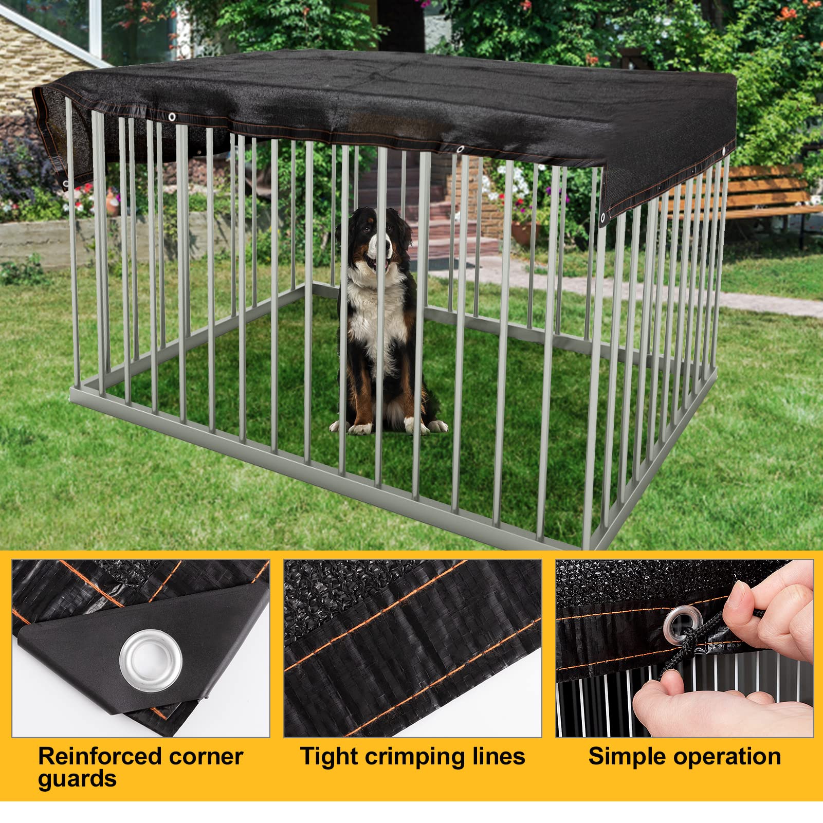 95% High Density Dog Kennel Shade Cover - 10x10ft UV Resistant Mesh Sunshade with Reinforced Grommets & Rope - Outdoor Pet Kennel Cover for Dogs, Chicken Coops, and Large Animal Cages - Perfect for Backyards, Patios, and Farm Use