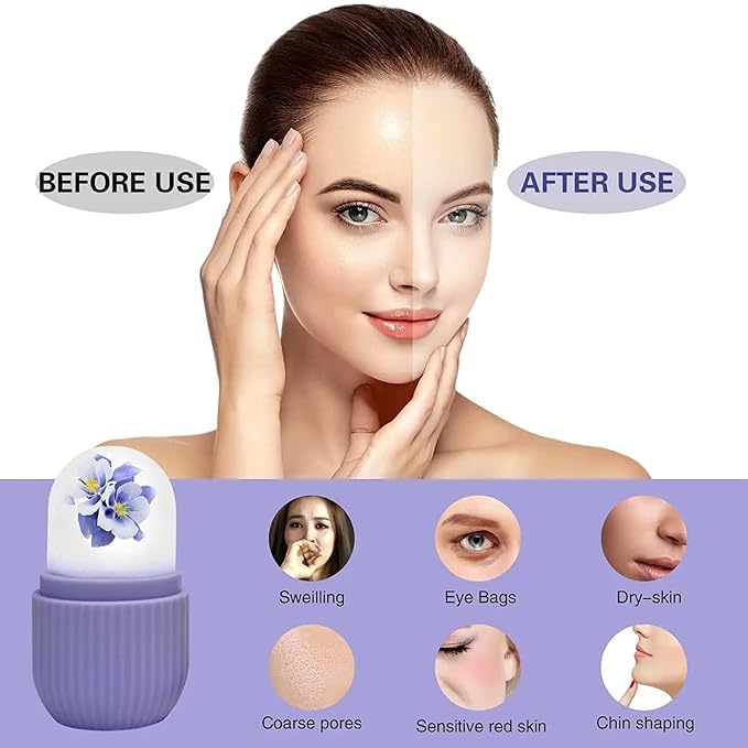 Ice Roller for Face Massager - Silicone Facial Cooling Roller for Puffiness, Dark Circles & Skin Tightening - Perfect for Home Spa, Skincare Routine & Post-Workout Recovery