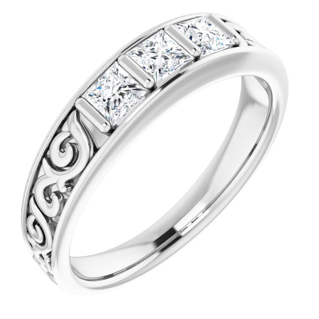 1.0 CTW Princess Cut Diamond Men's Ring with Filigree Accent - Elegant Wedding Band, Anniversary Gift for Him, Perfect for Engagements & Special Occasions