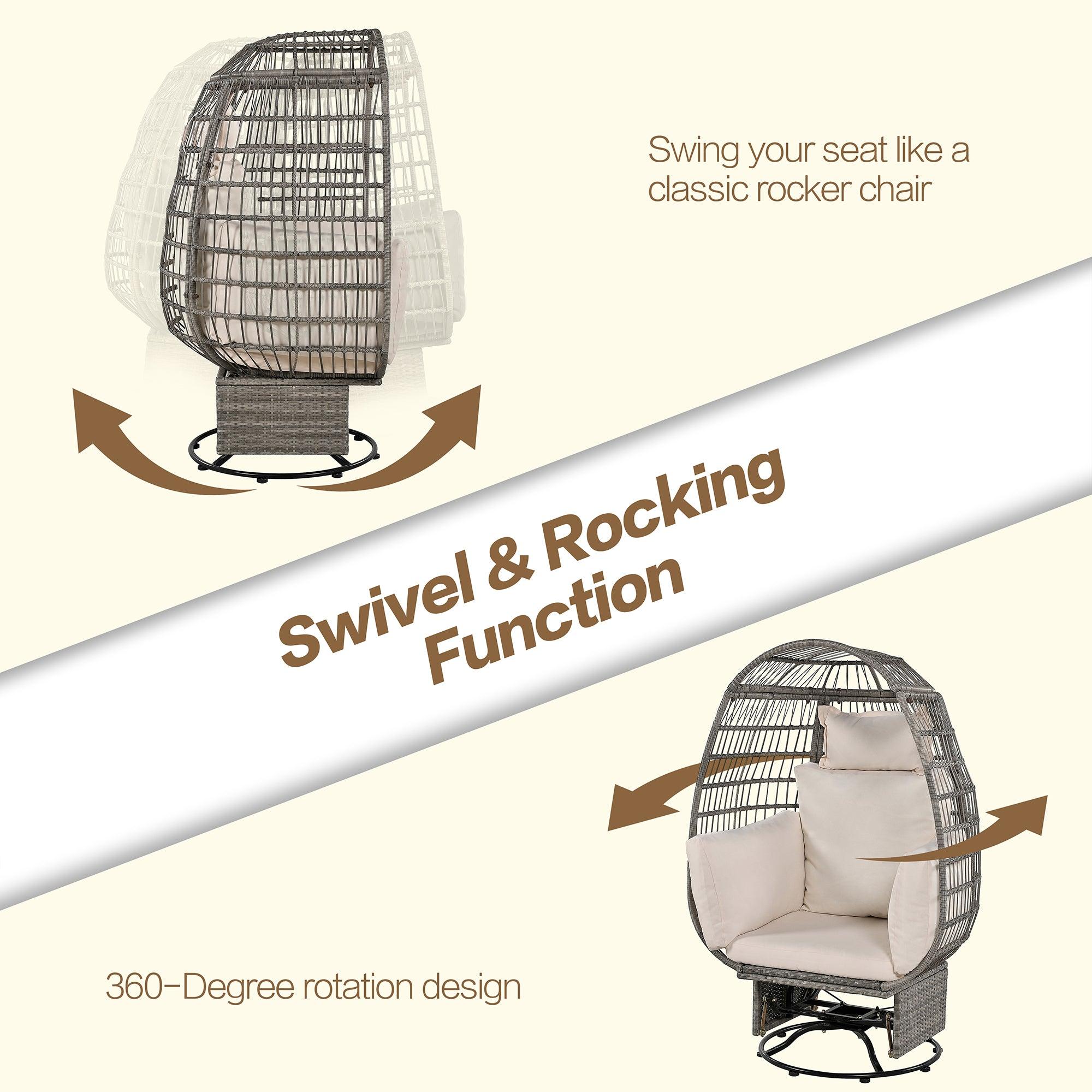 Outdoor Swivel Rocking Chair with Cushions - Rattan Egg Patio Chair for Balcony, Poolside, Garden - Perfect for Relaxing, Lounging & Sunbathing