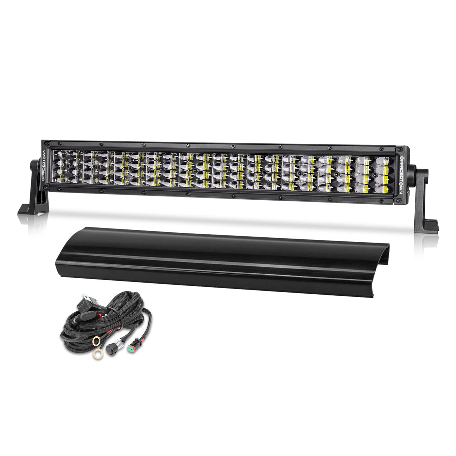 20Inch 320W LED Light Bar - Off Road Driving Light with Spot Flood Combo, Waterproof LED Work Light & Fog Lights for Truck, Pickup, UTV, SUV, Bronco - Includes Wiring Harness & Black Cover (Perfect for Night Off-Roading, Camping, Emergency Lighting)