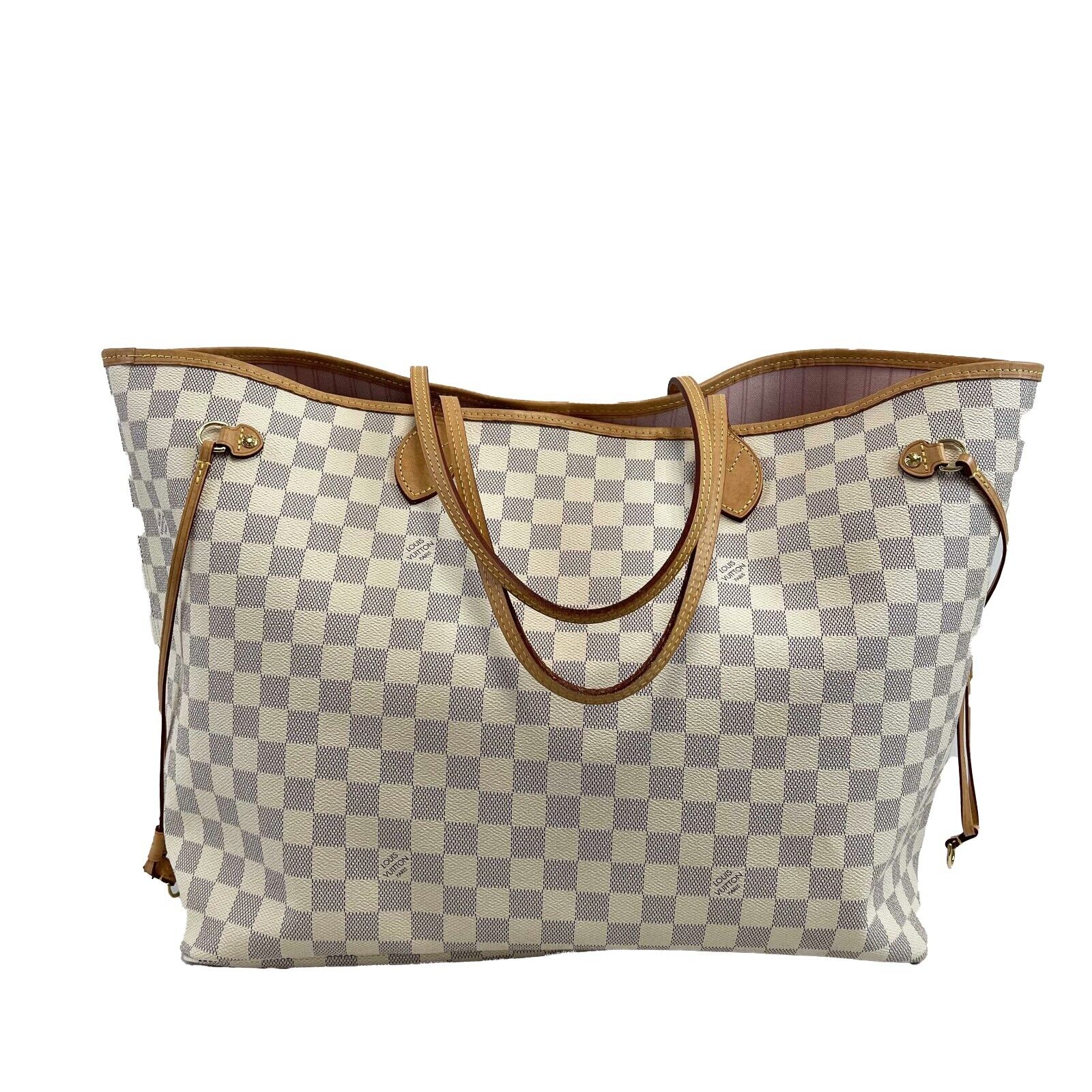 Authentic Louis Vuitton Neverfull GM Tote Bag in Damier Azur Canvas with Pouch - Spacious White Designer Handbag for Women, Perfect for Work, Travel & Everyday Luxury