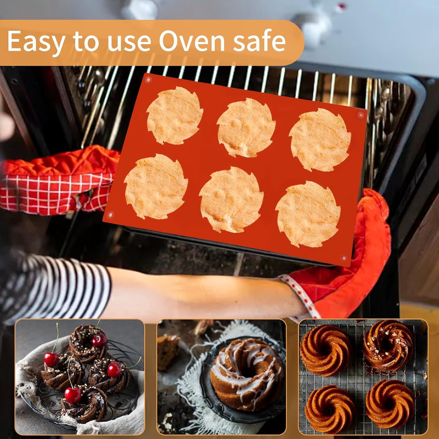 Skytail 6-Cavity Mini Bundt Silicone Mold - Nonstick Fluted Tube Cake Pan for Baking Chocolate Cake, Cupcakes, Donuts, Muffins & Brownies | Perfect for Birthday Parties, Holiday Desserts & Afternoon Tea Treats