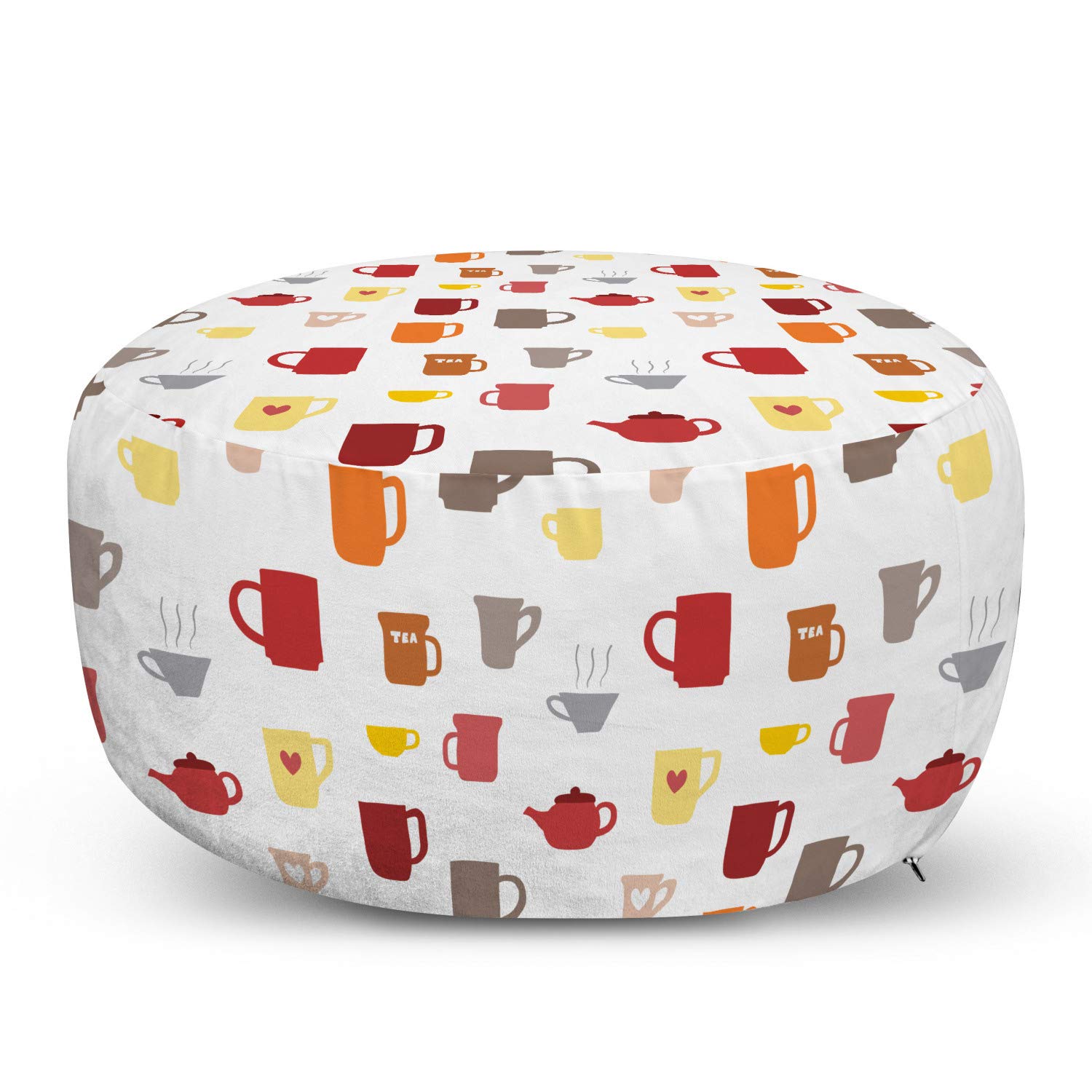 Ambesonne Tea Party Ottoman Pouf - Colorful Coffee Cups & Tea Mugs Pattern Foot Rest with Removable Cover - Soft Living Room & Bedroom Decor - Perfect for Cozy Reading Nooks, Coffee Breaks & Home Tea Parties